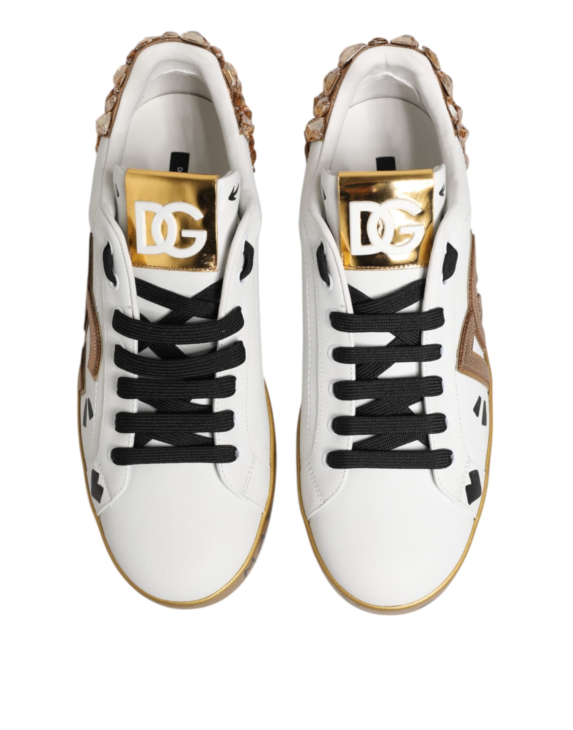 Dolce & Gabbana White Gold Crystal Portofino Sneakers Shoes - 2