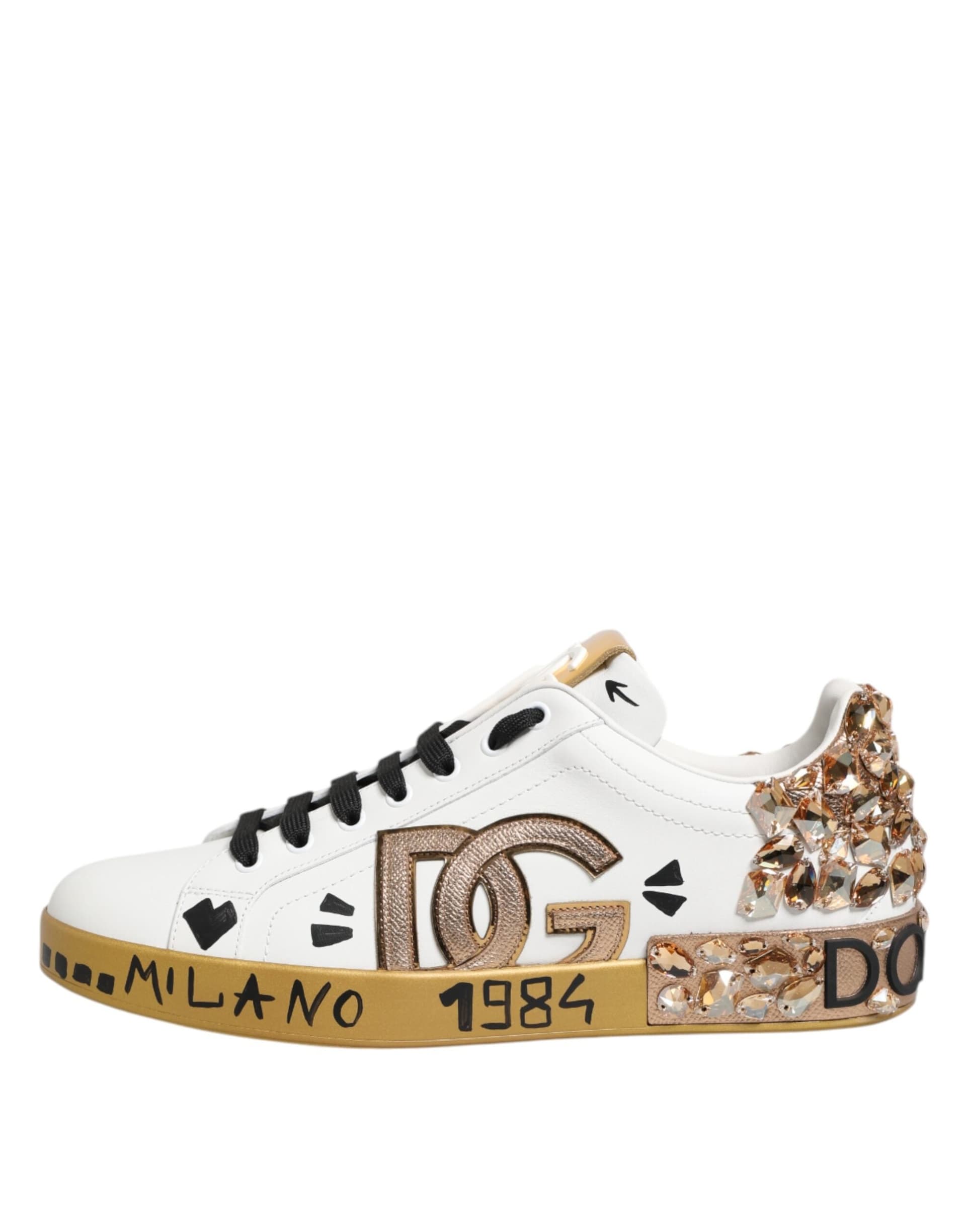 Dolce & Gabbana White Gold Crystal Portofino Sneakers Shoes - 5