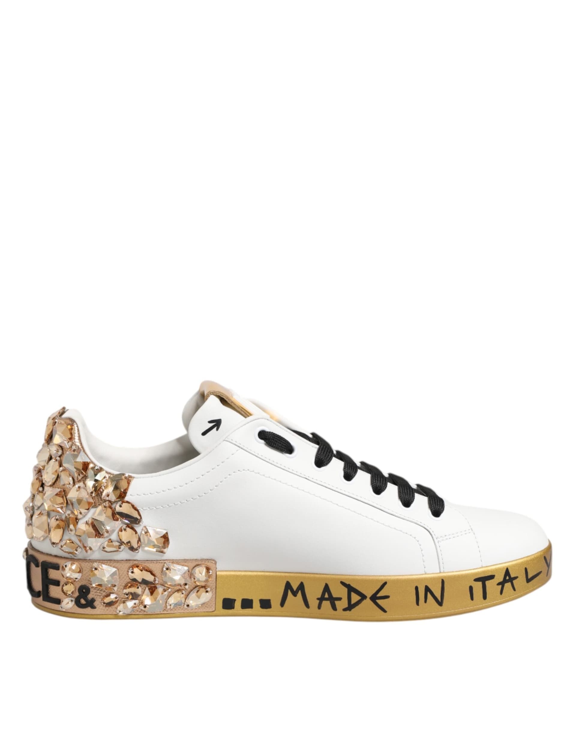 Dolce & Gabbana White Gold Crystal Portofino Sneakers Shoes - 7