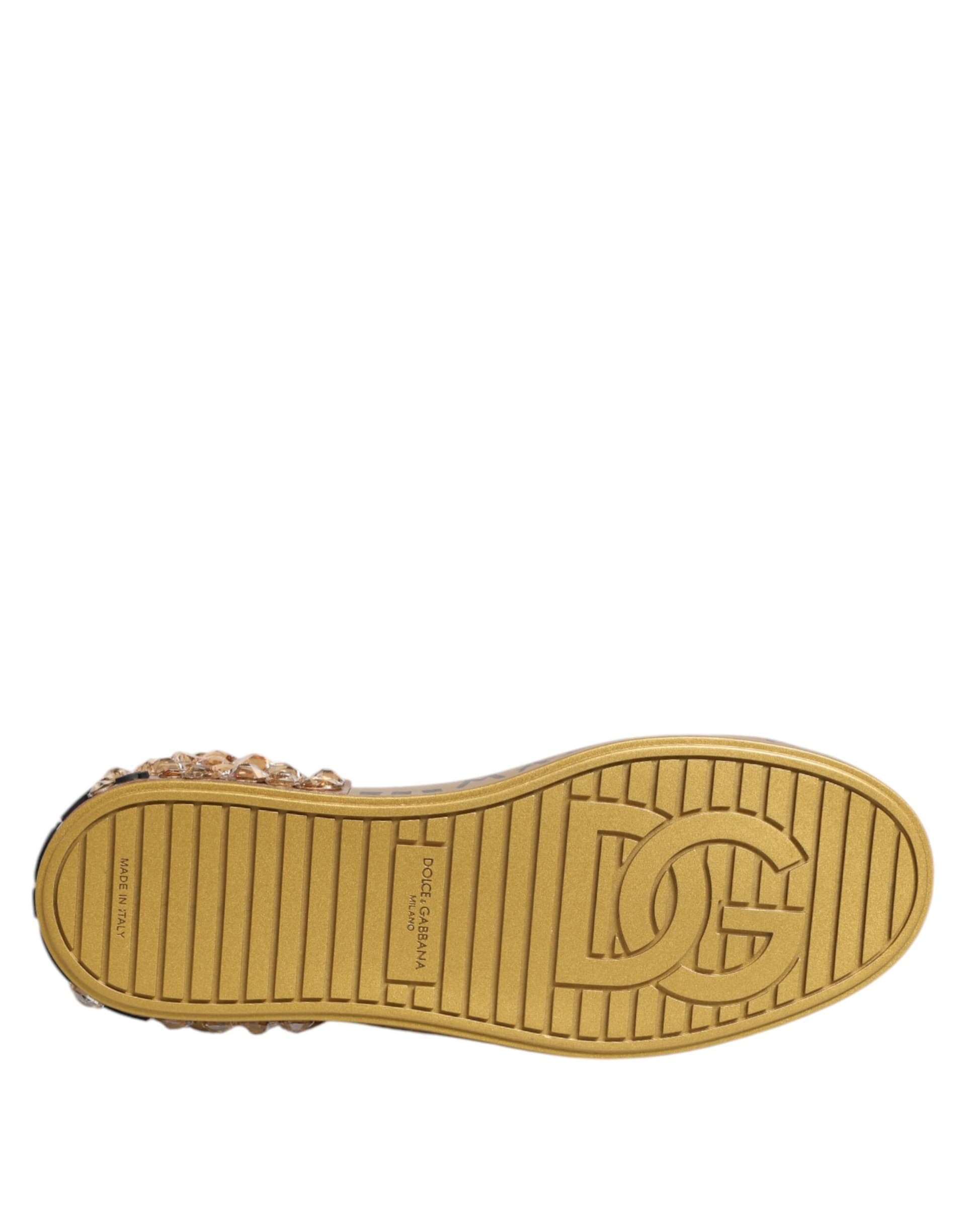 Dolce & Gabbana White Gold Crystal Portofino Sneakers Shoes - 8