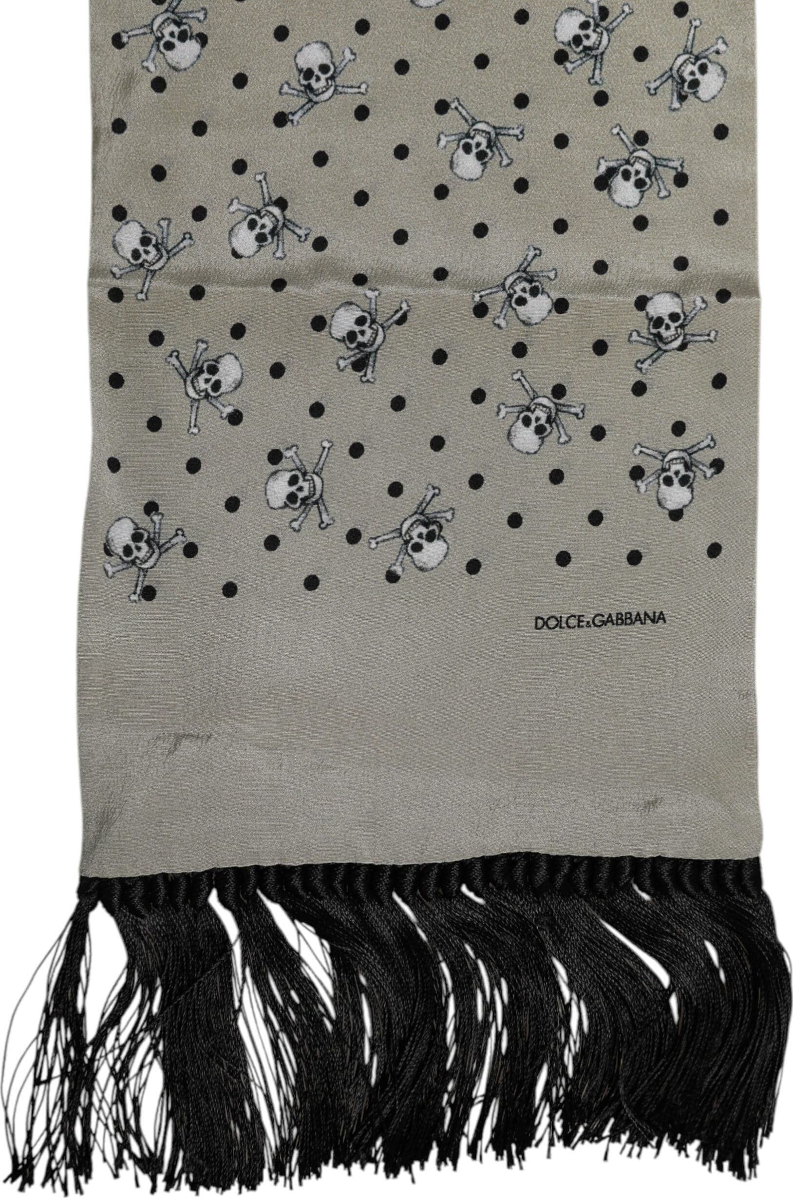 Dolce & Gabbana Gray Skulls Silk Fringes Men Foulard Scarf - 3