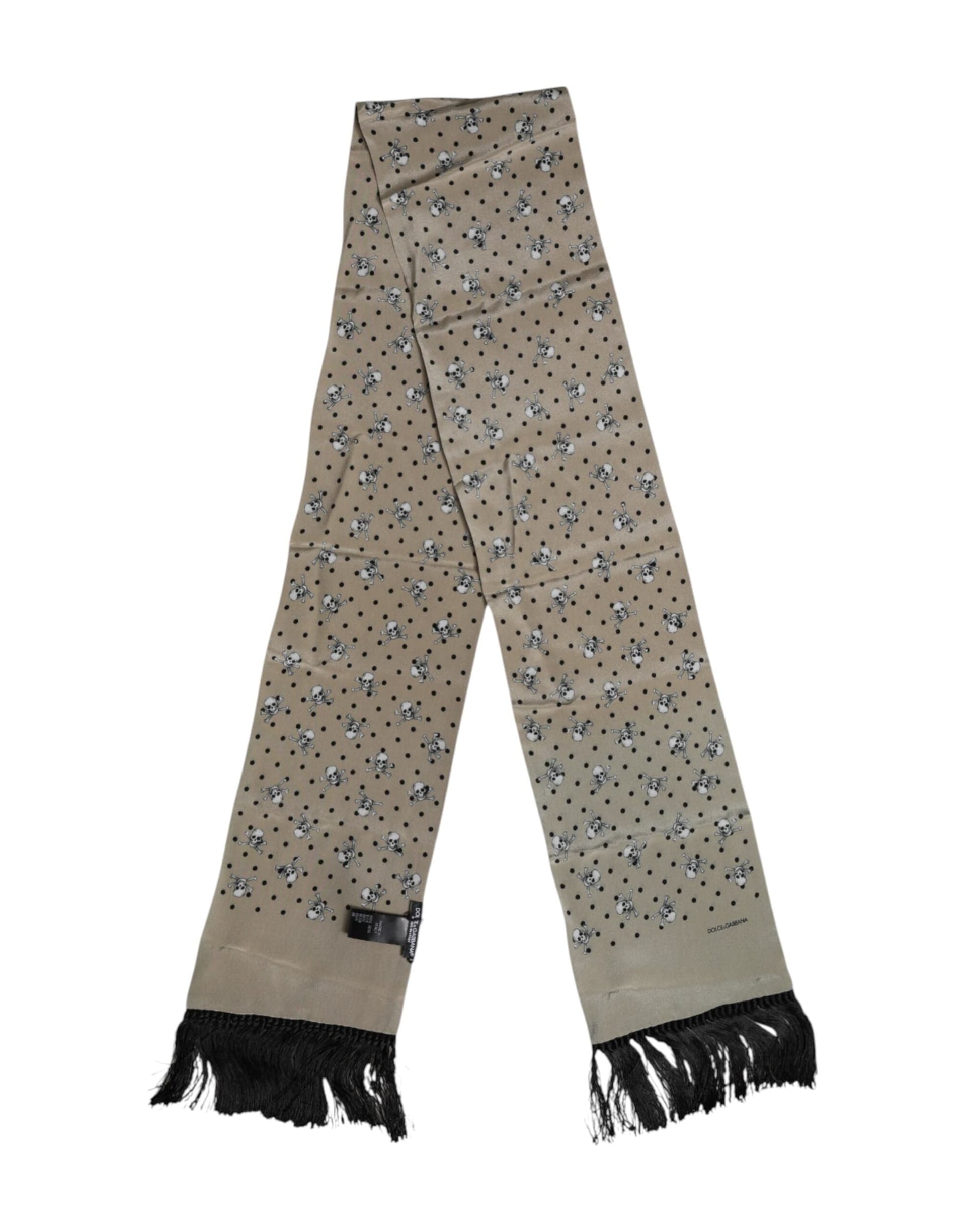 Dolce & Gabbana Gray Skulls Silk Fringes Men Foulard Scarf - 5