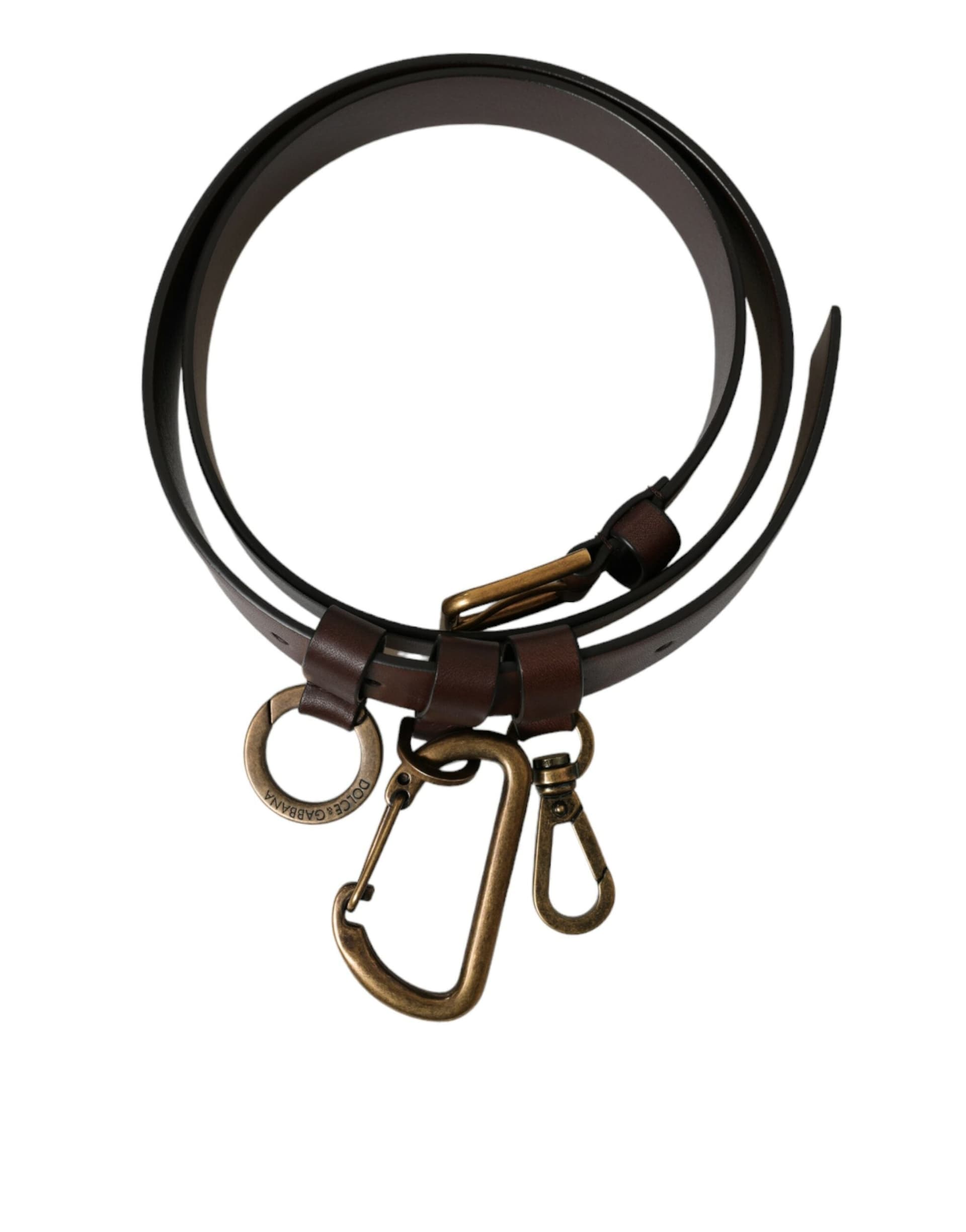 Dolce & Gabbana Brown Calf Leather Gold Metal Buckle Belt - 3