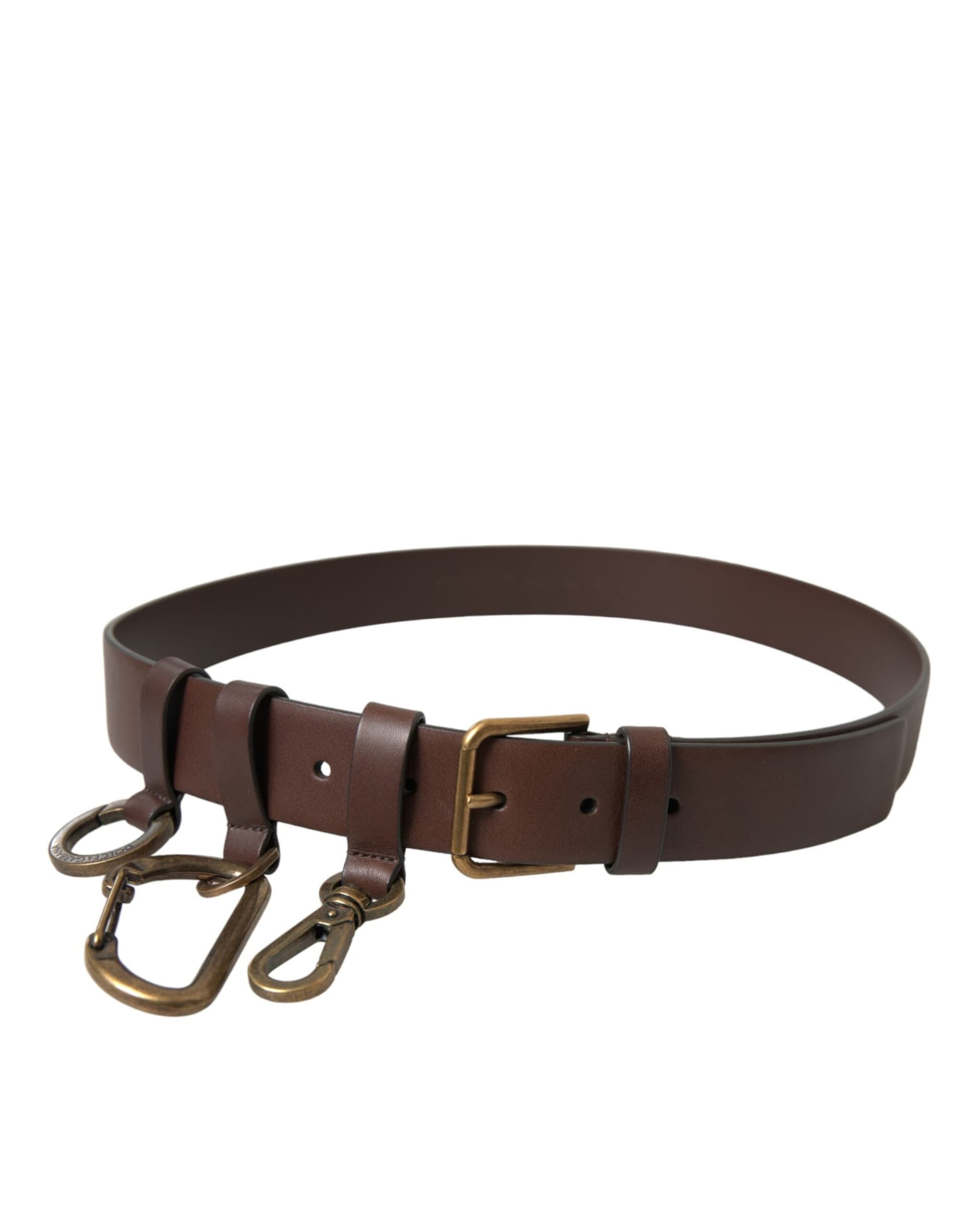 Dolce & Gabbana Brown Calf Leather Gold Metal Buckle Belt - 5