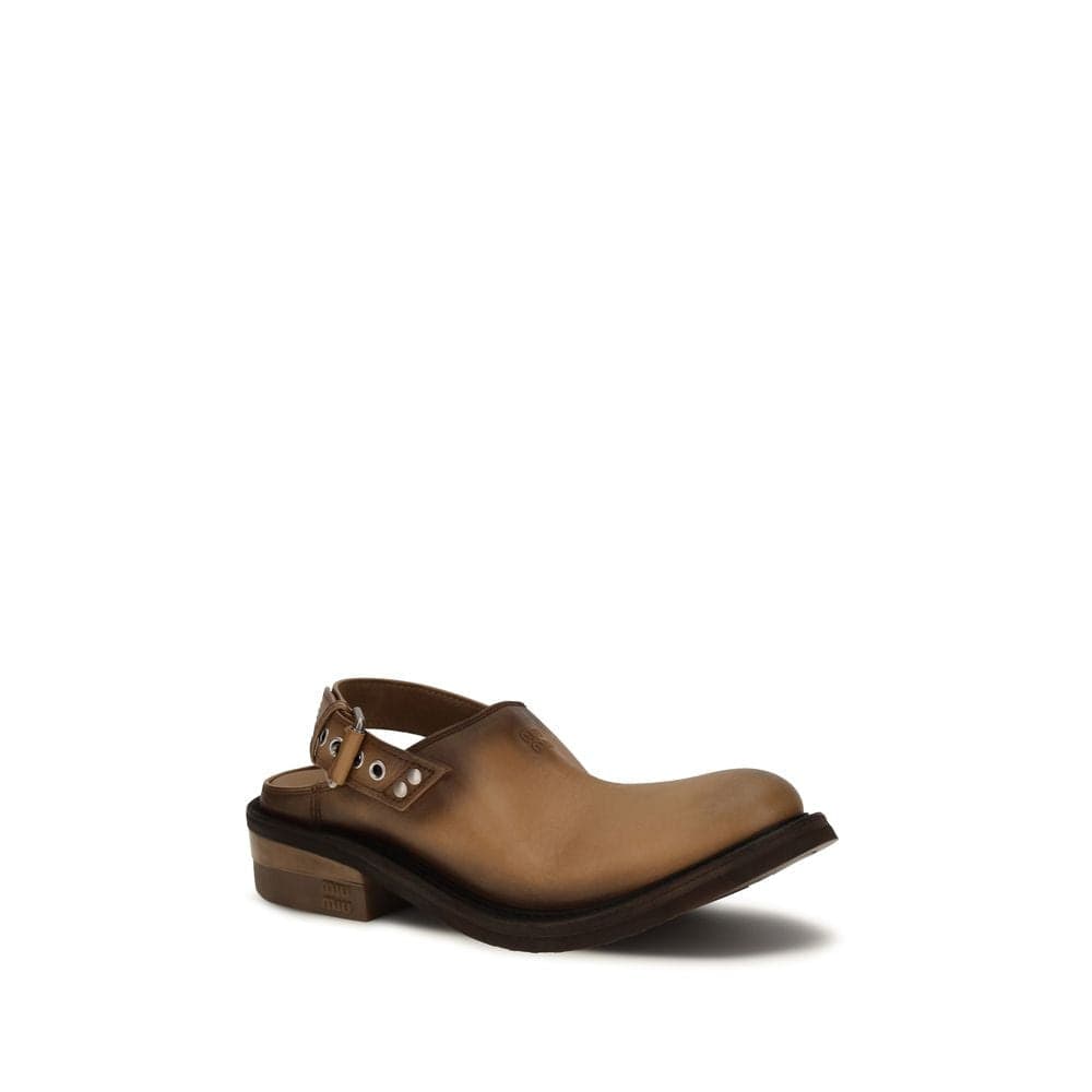 Miu Miu Brown Calf Leather Bos Taurus Mules - 2