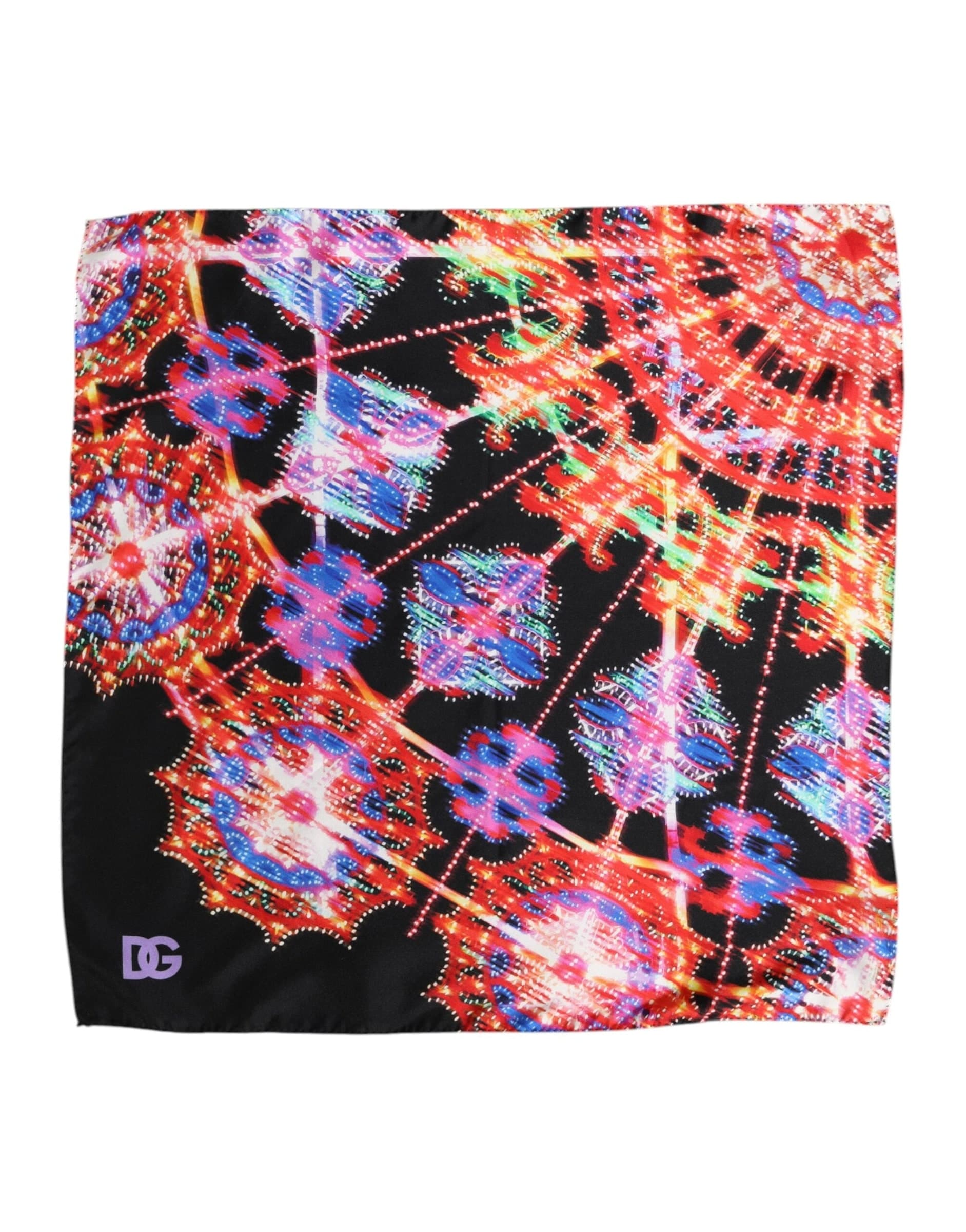 Dolce & Gabbana Black Multicolor Print Square Foulard Scarf - 2