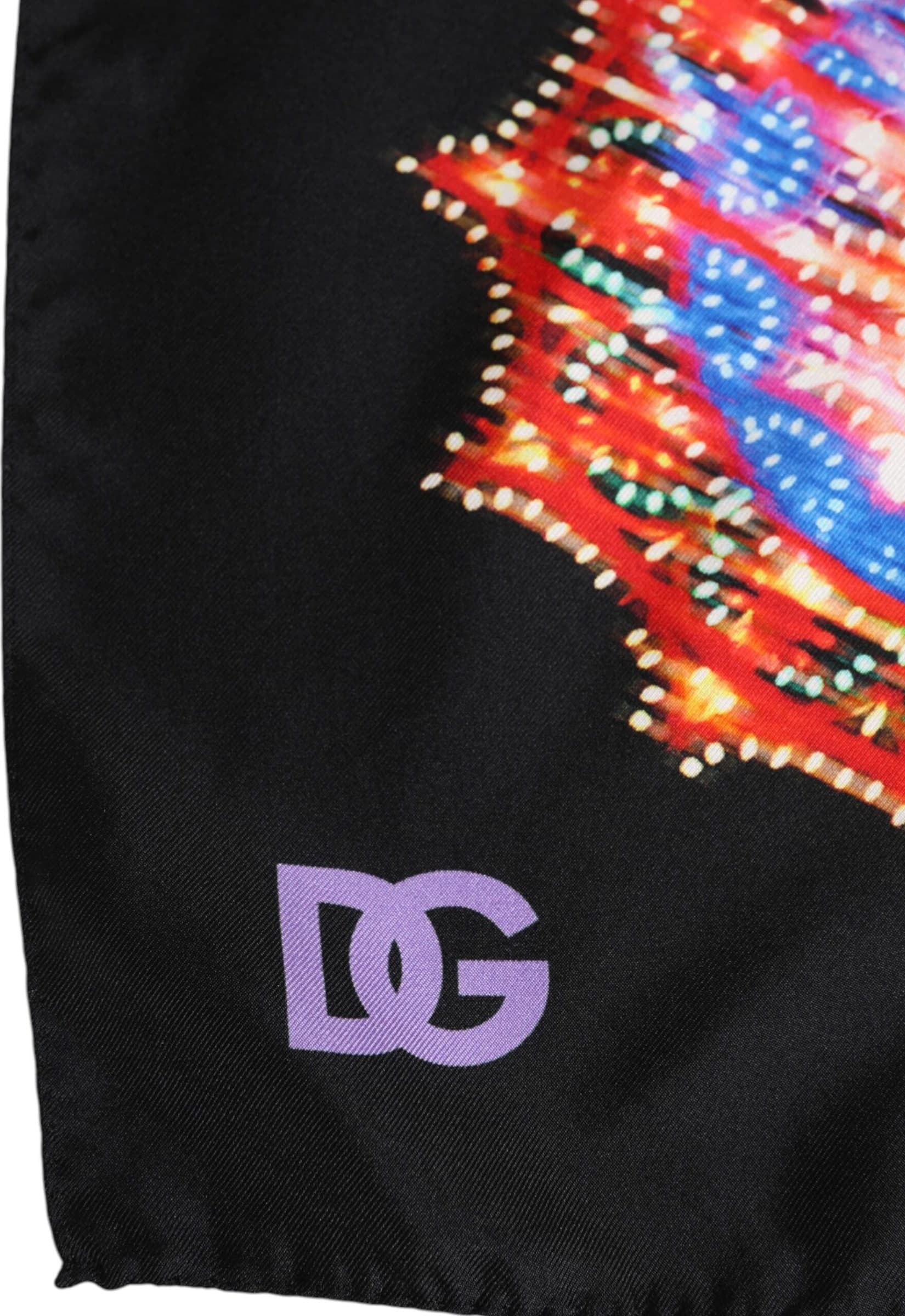 Dolce & Gabbana Black Multicolor Print Square Foulard Scarf - 3