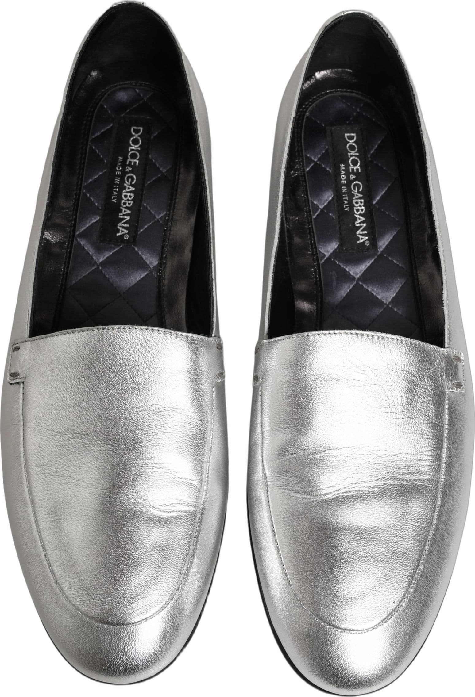 Dolce & Gabbana Silver Leather DG Logo Slip On Loafers Shoes - 3