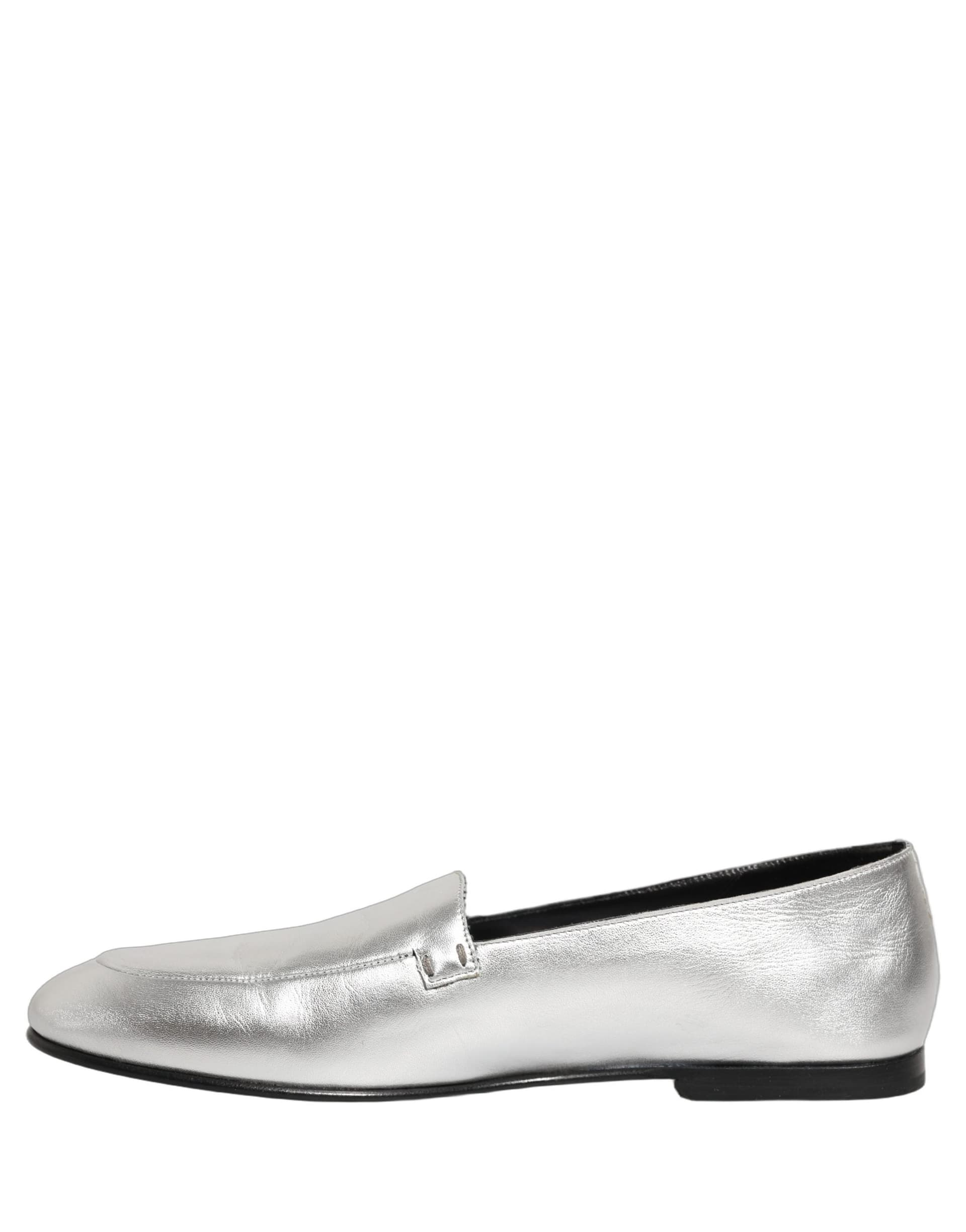 Dolce & Gabbana Silver Leather DG Logo Slip On Loafers Shoes - 6