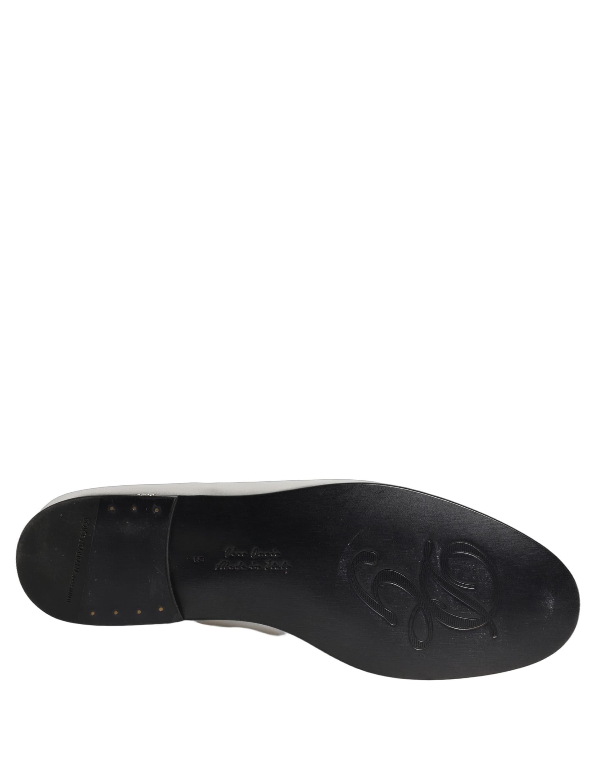 Dolce & Gabbana Silver Leather DG Logo Slip On Loafers Shoes - 7