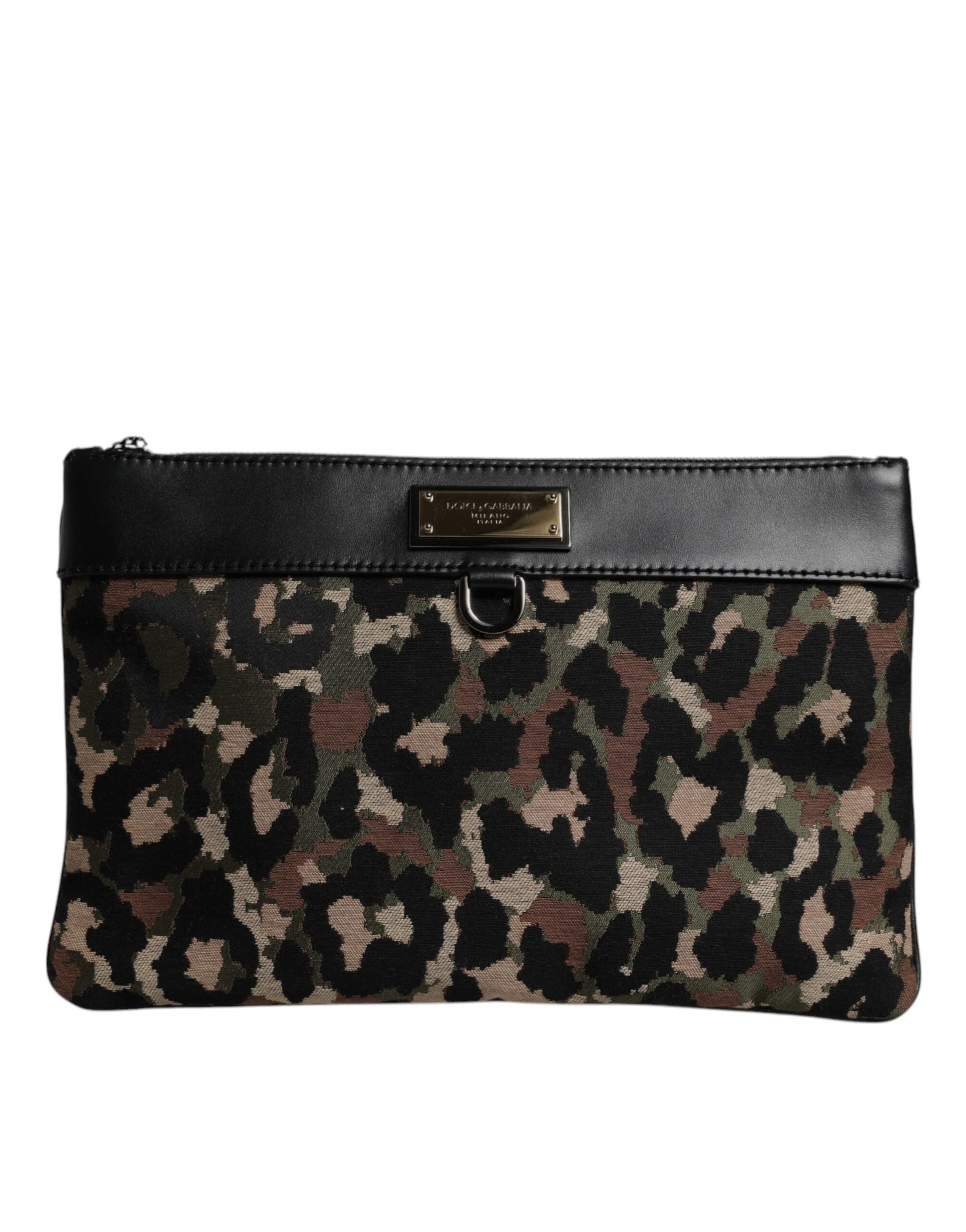 Dolce & Gabbana Multicolor Leopard Jacquard Print Logo Plaque Pouch Bag - 2