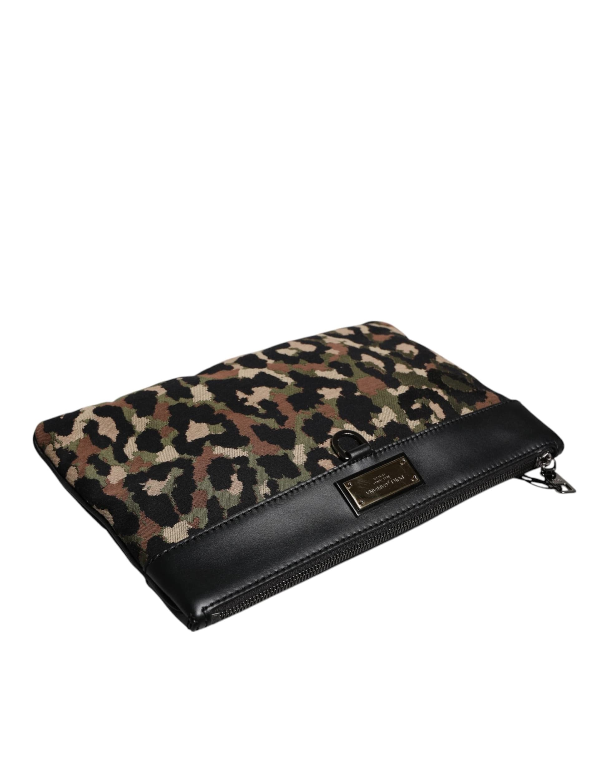 Dolce & Gabbana Multicolor Leopard Jacquard Print Logo Plaque Pouch Bag - 5