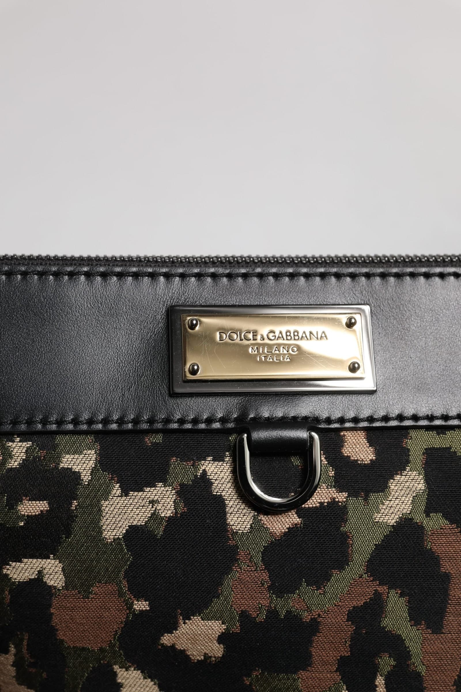 Dolce & Gabbana Multicolor Leopard Jacquard Print Logo Plaque Pouch Bag - 6