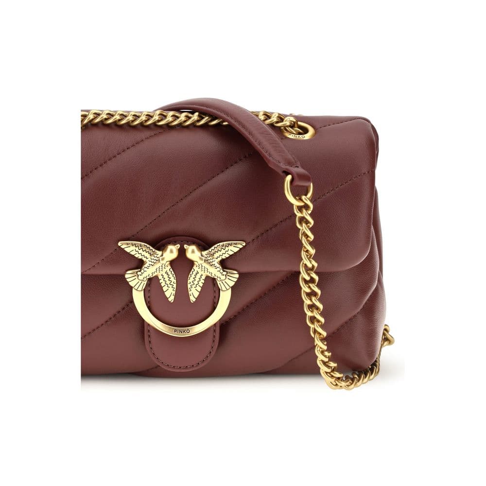 PINKO Bordeaux Calf Leather Bos Taurus Shoulder Bag - 4