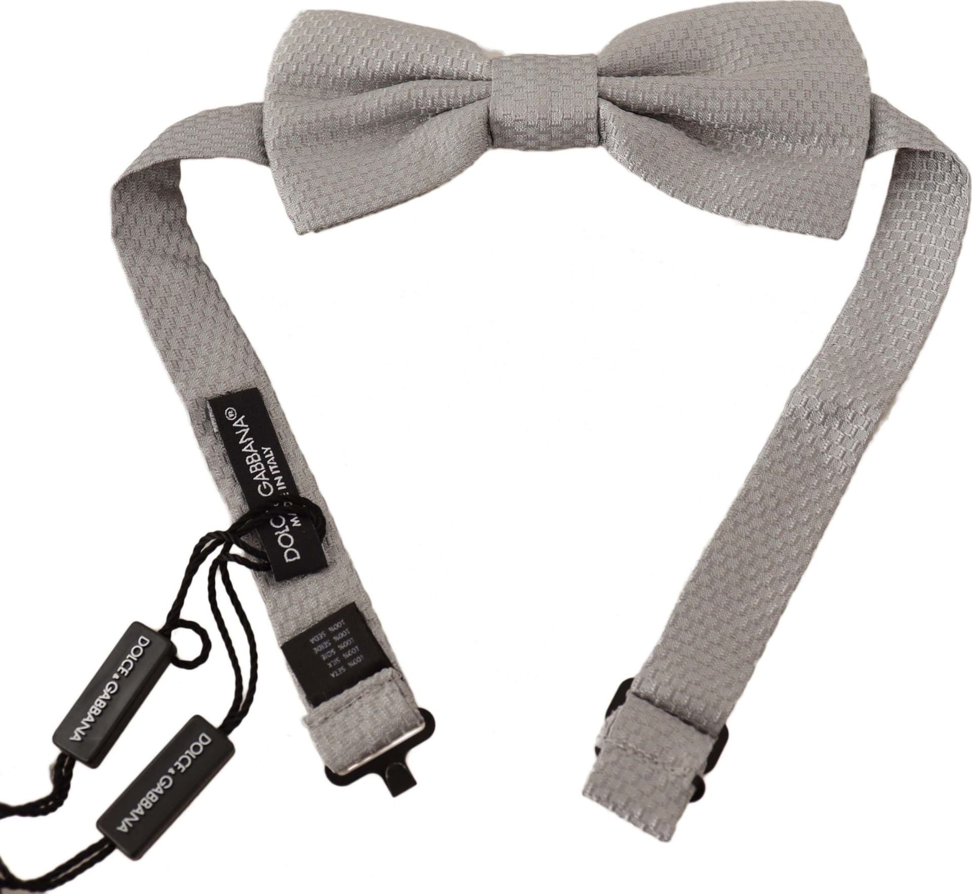 Dolce & Gabbana Silver Gray 100% Silk Adjustable Neck Papillon Bow Tie - 2