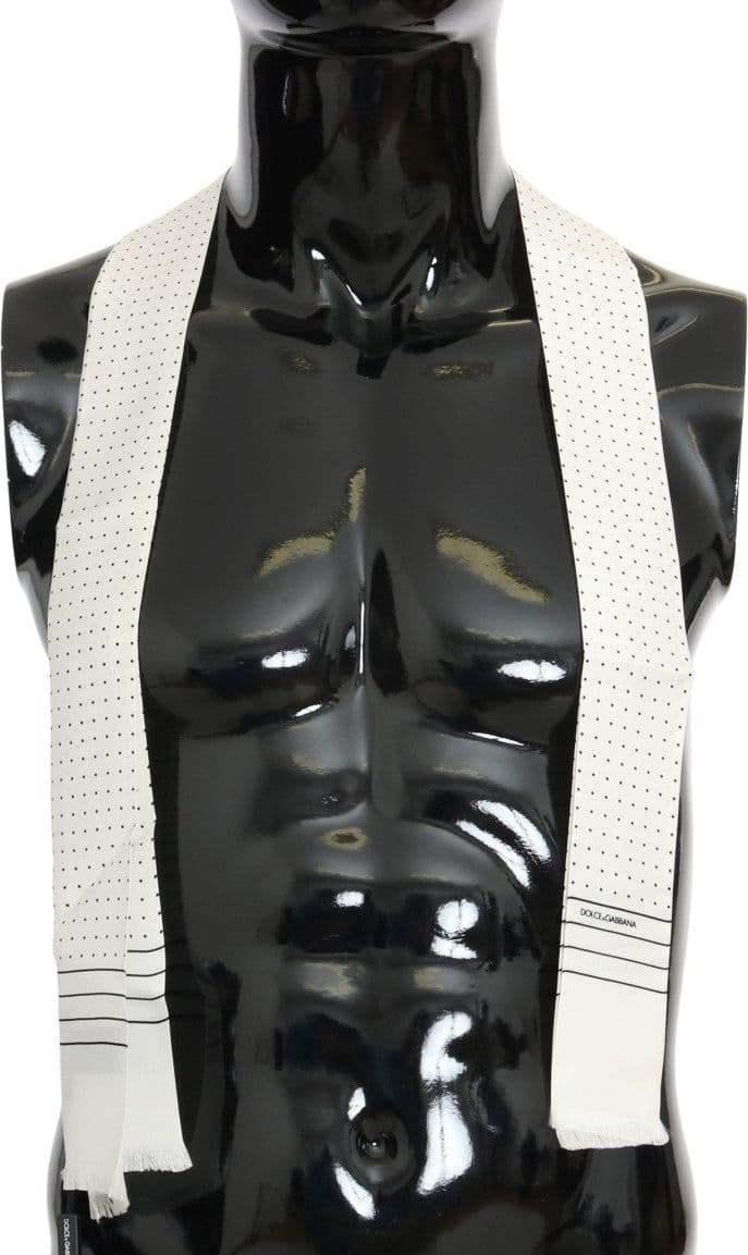 Dolce & Gabbana White Polka Dotted Silk Skinny Scarf - 2