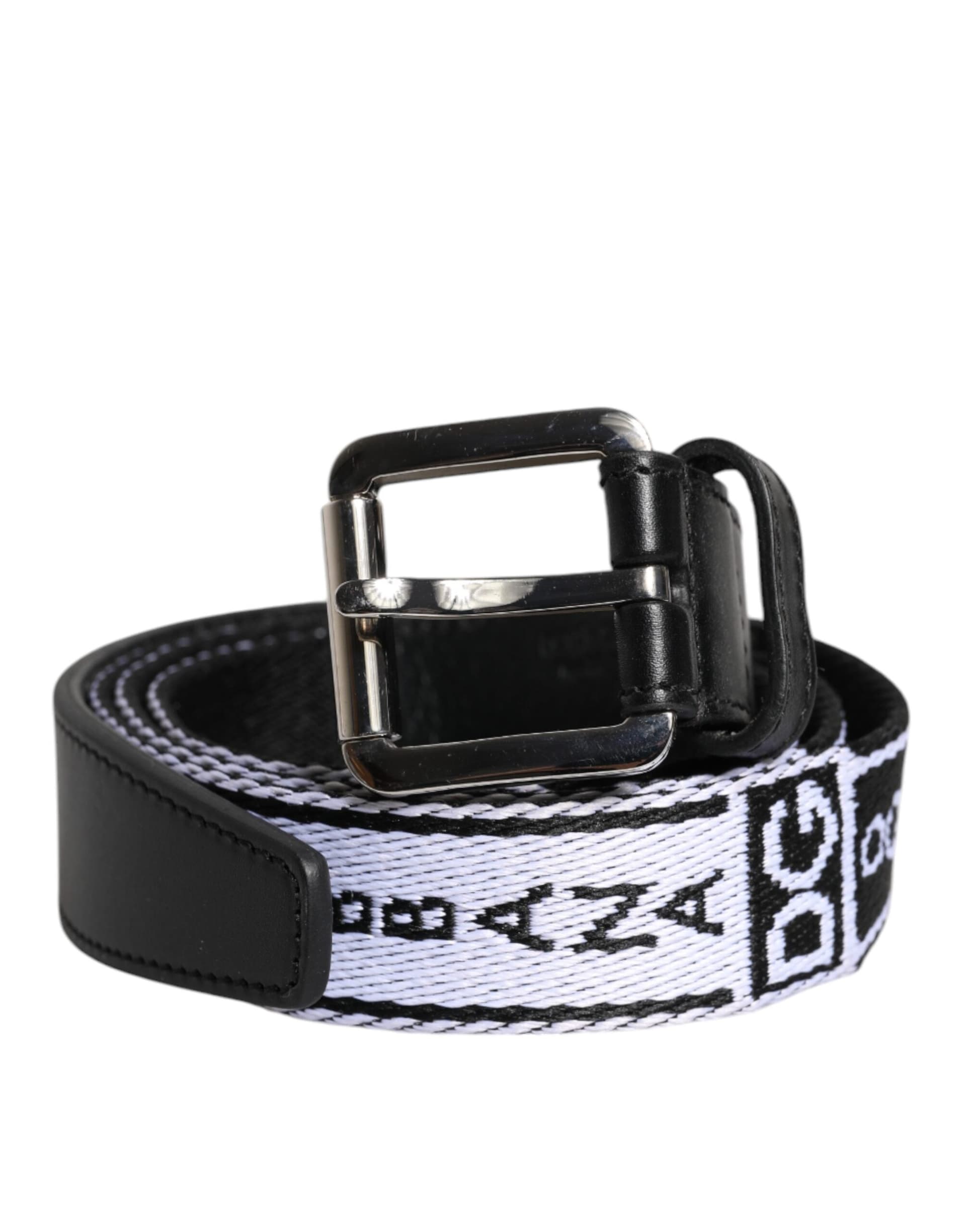 Dolce & Gabbana Black White Printed Metal Logo Buckle Belt - 2