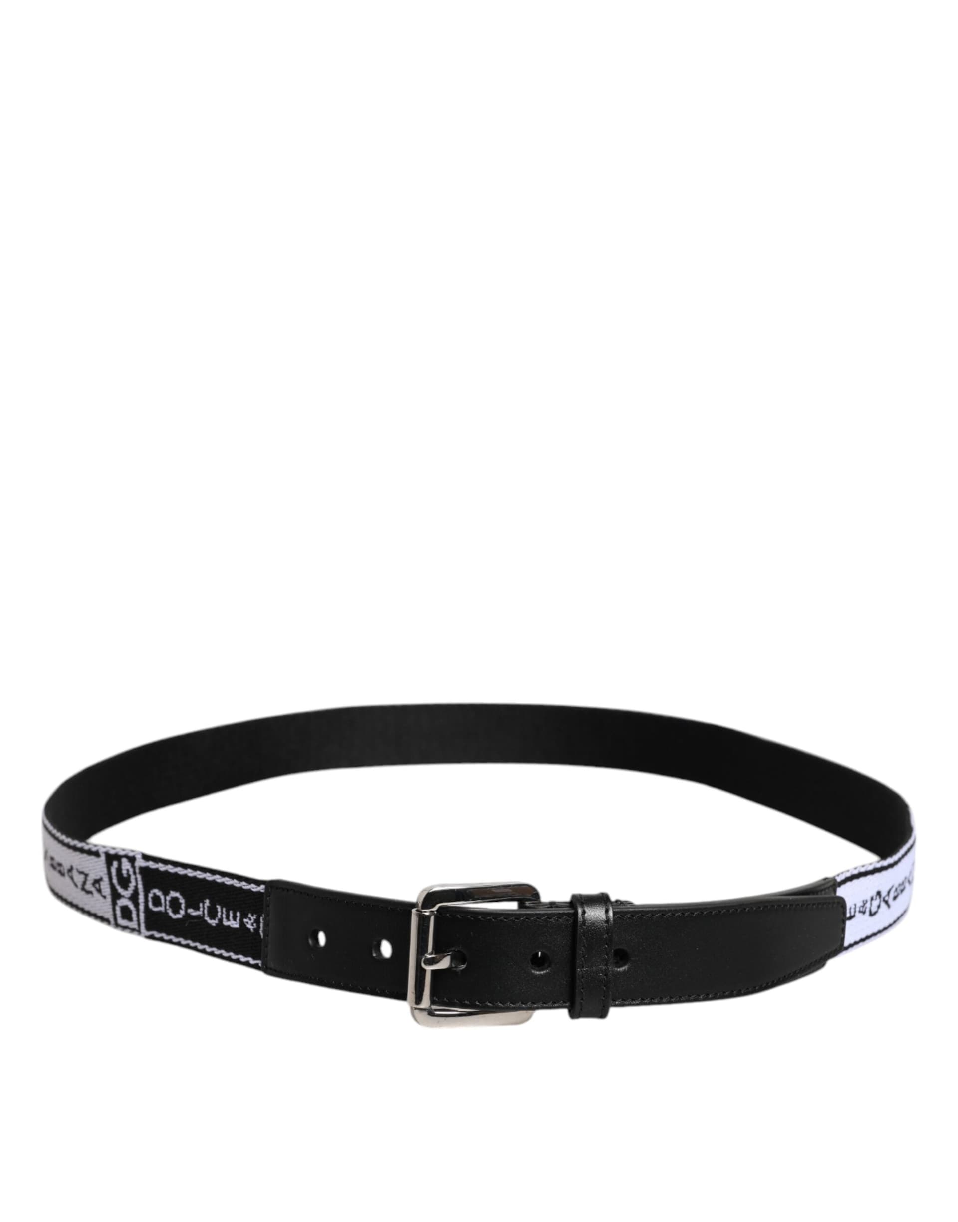 Dolce & Gabbana Black White Printed Metal Logo Buckle Belt - 3