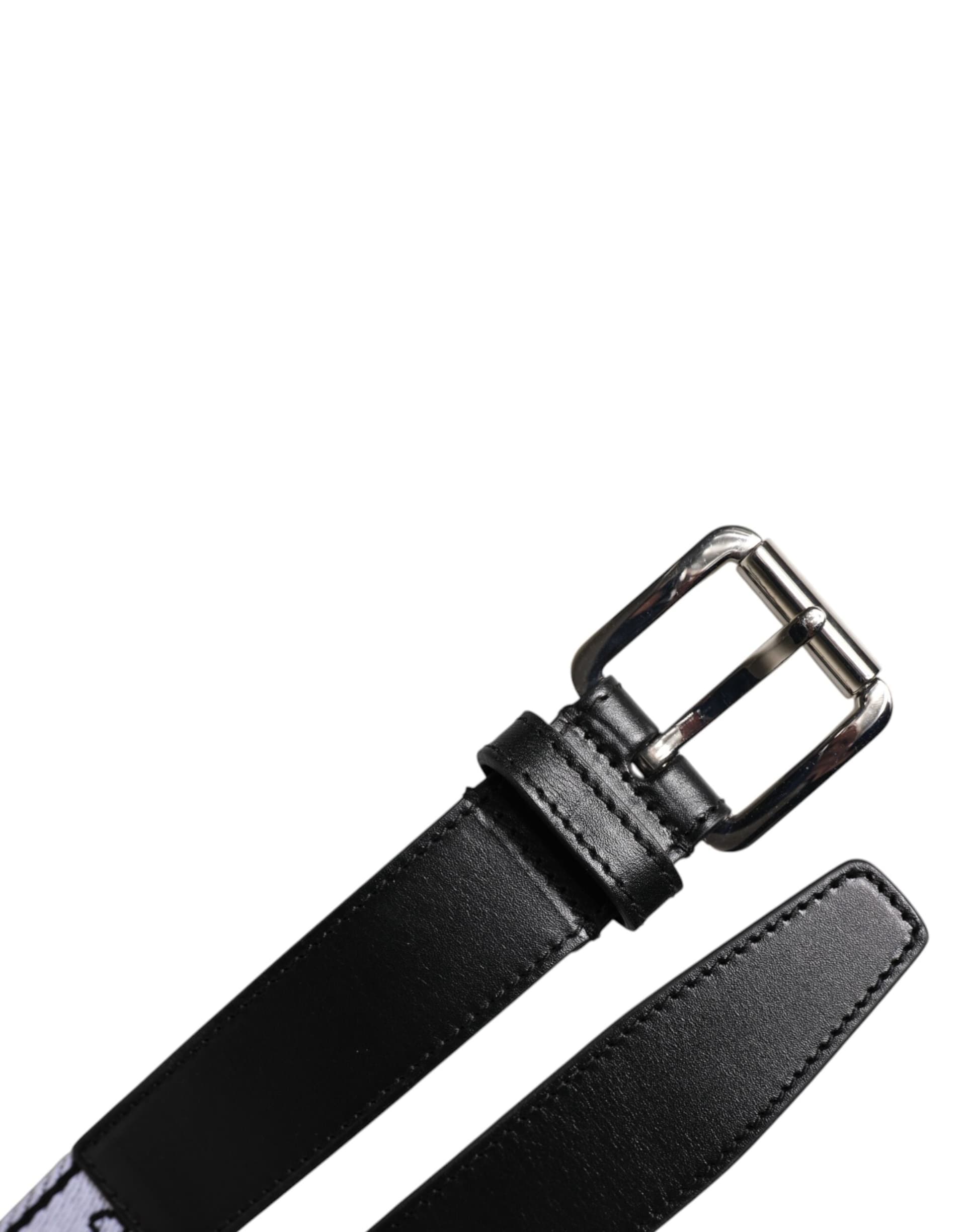 Dolce & Gabbana Black White Printed Metal Logo Buckle Belt - 6
