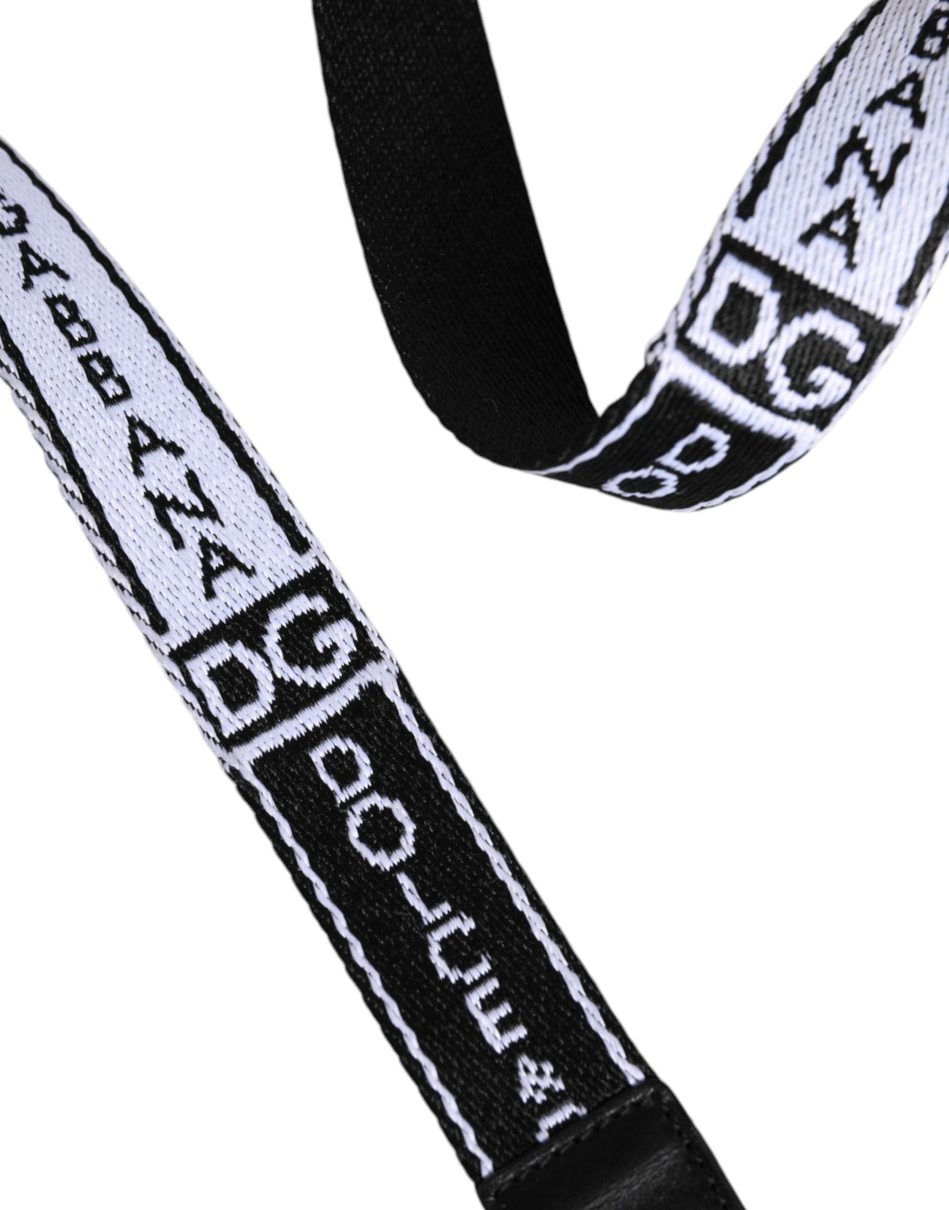 Dolce & Gabbana Black White Printed Metal Logo Buckle Belt - 7