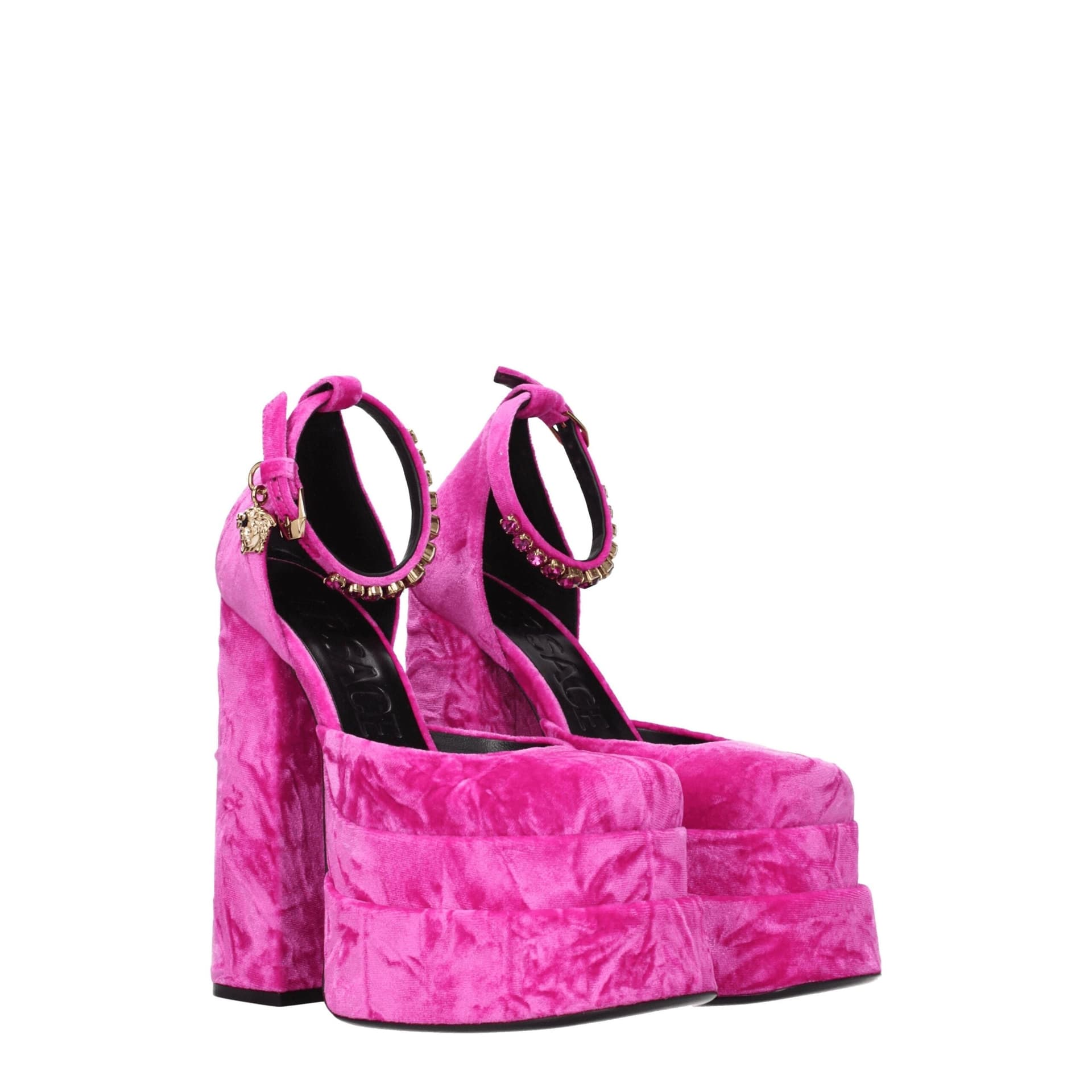 Versace Pink Velvet Platform Sandals - 2