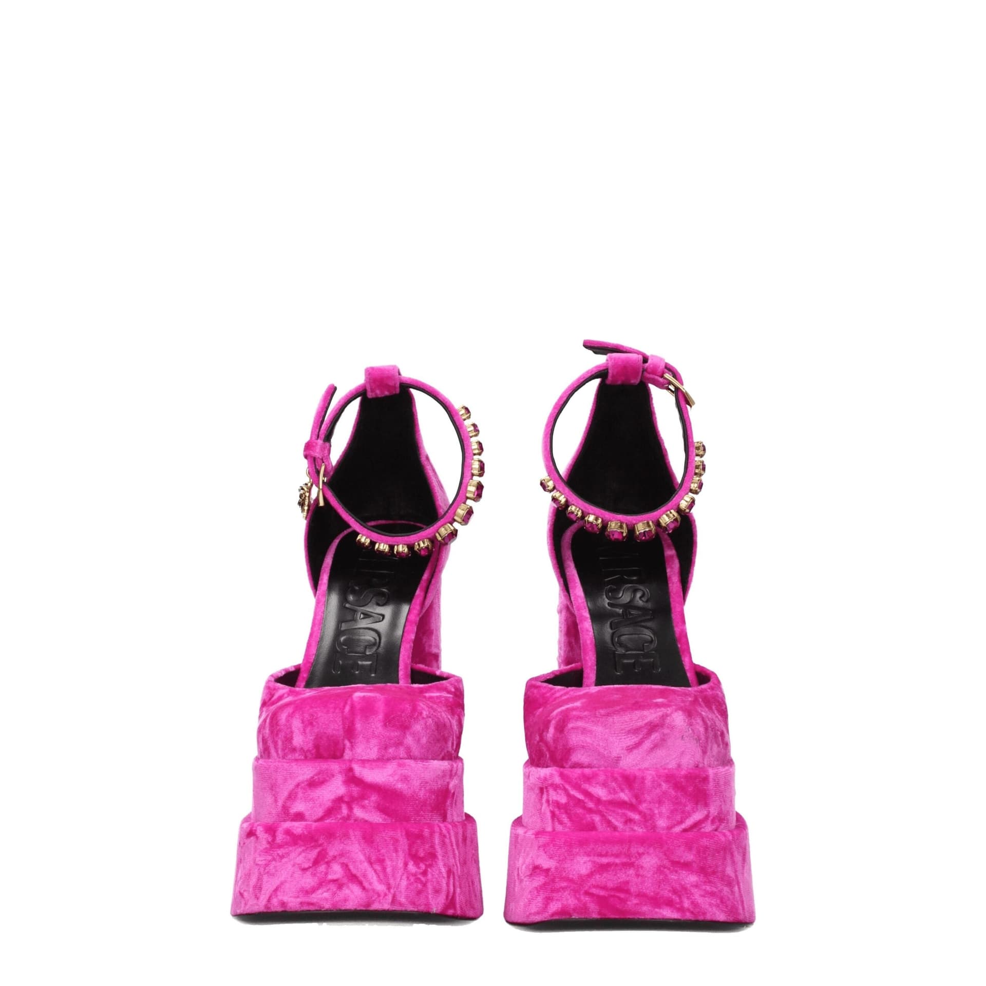 Versace Pink Velvet Platform Sandals - 3