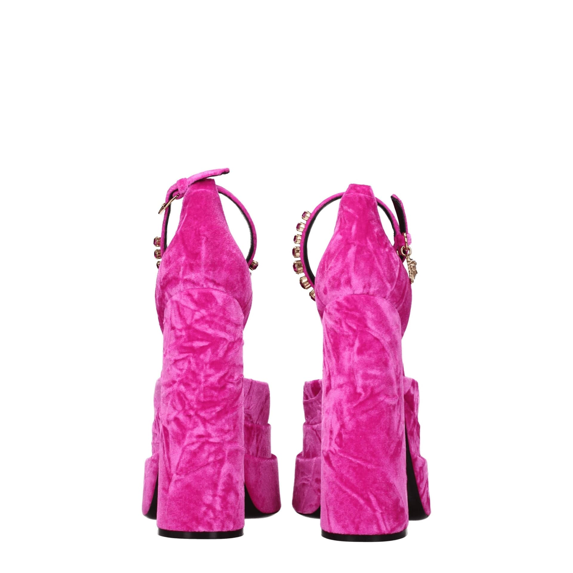 Versace Pink Velvet Platform Sandals - 5
