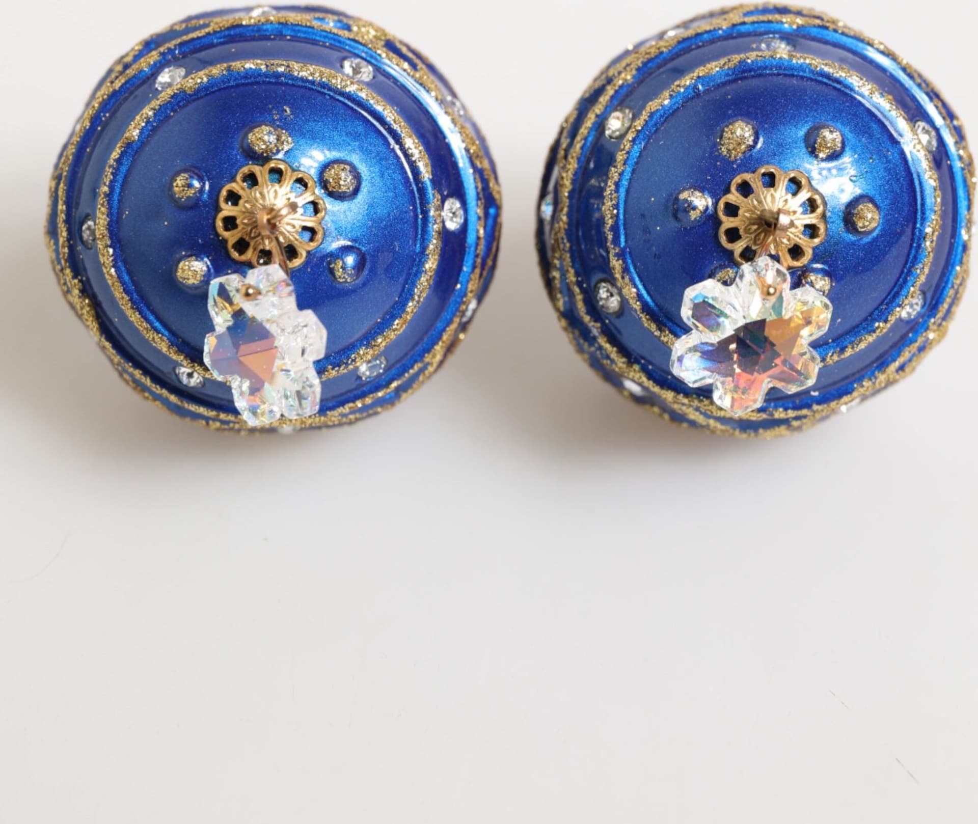 Dolce & Gabbana Gold Brass Blue Christmas Ball Crystal Drop Clip On Earrings - 3