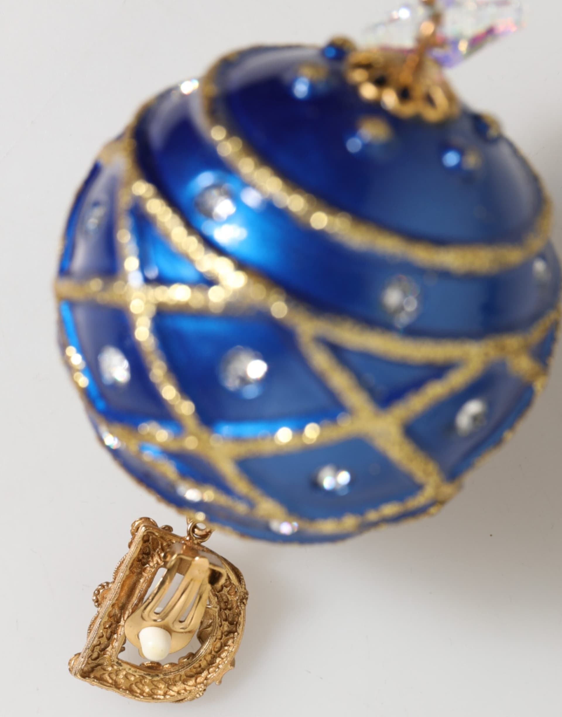 Dolce & Gabbana Gold Brass Blue Christmas Ball Crystal Drop Clip On Earrings - 7