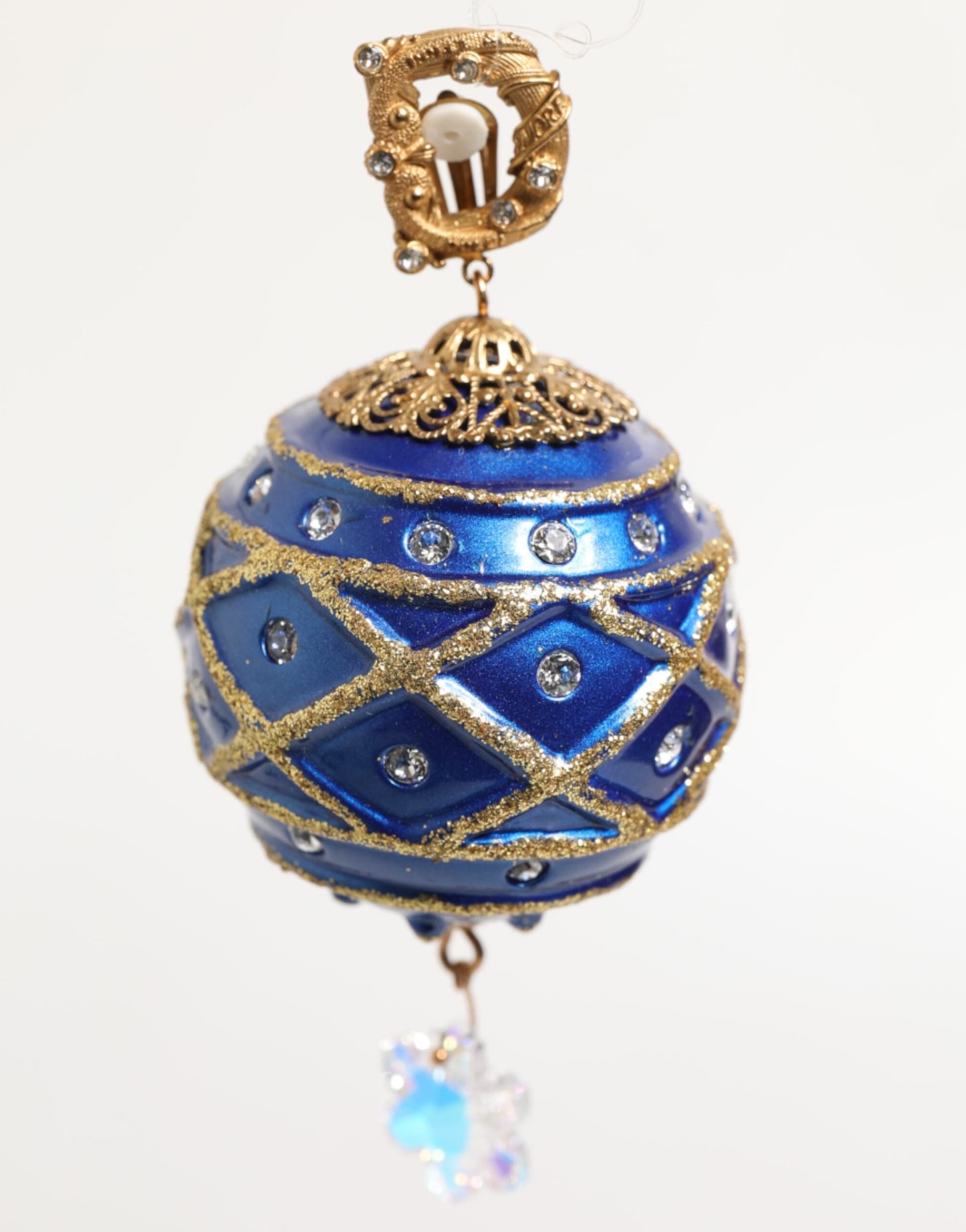 Dolce & Gabbana Gold Brass Blue Christmas Ball Crystal Drop Clip On Earrings - 8