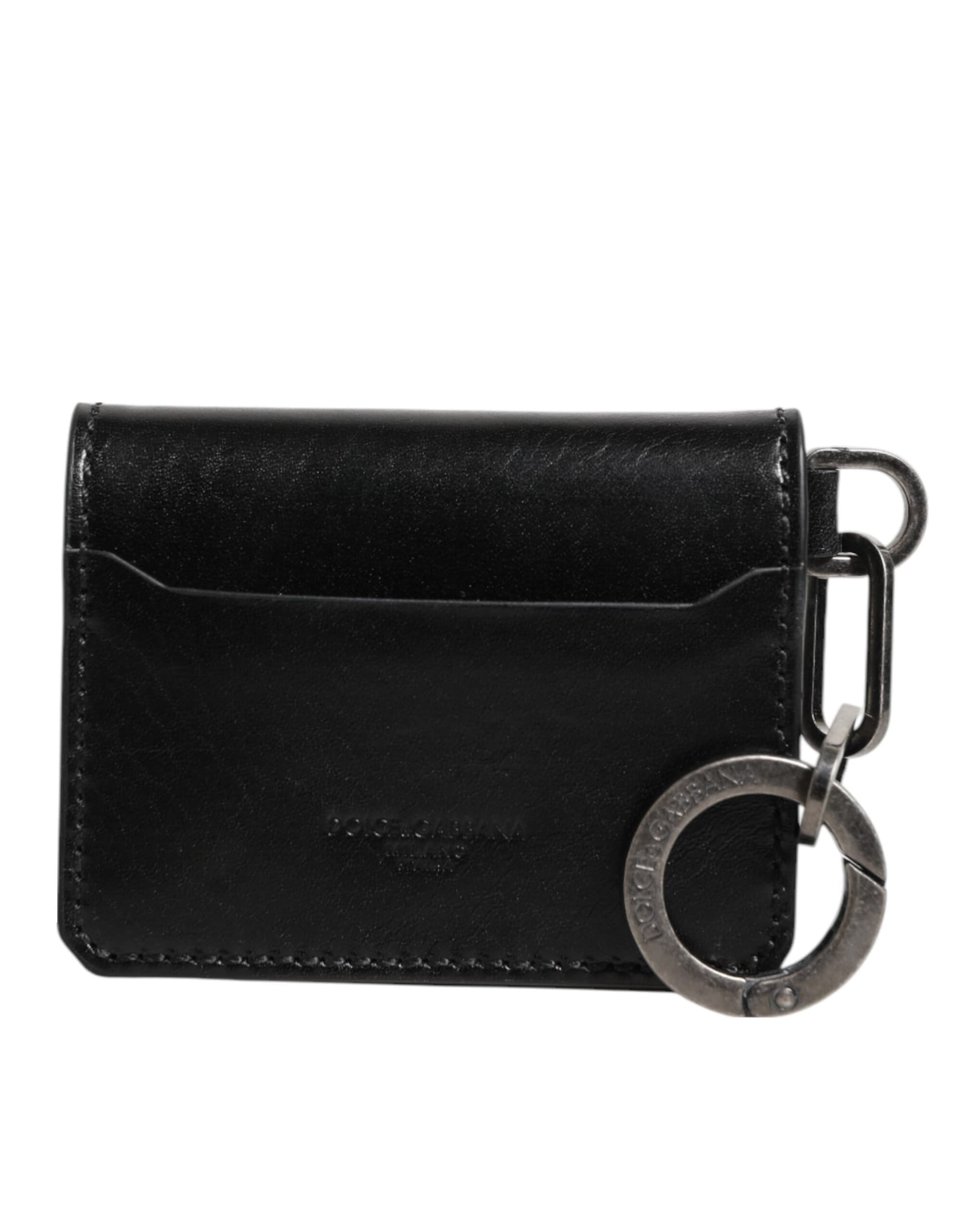 Dolce & Gabbana Wallet Black Leather Logo Embossed Key Chain Card Holder Wallet - 2