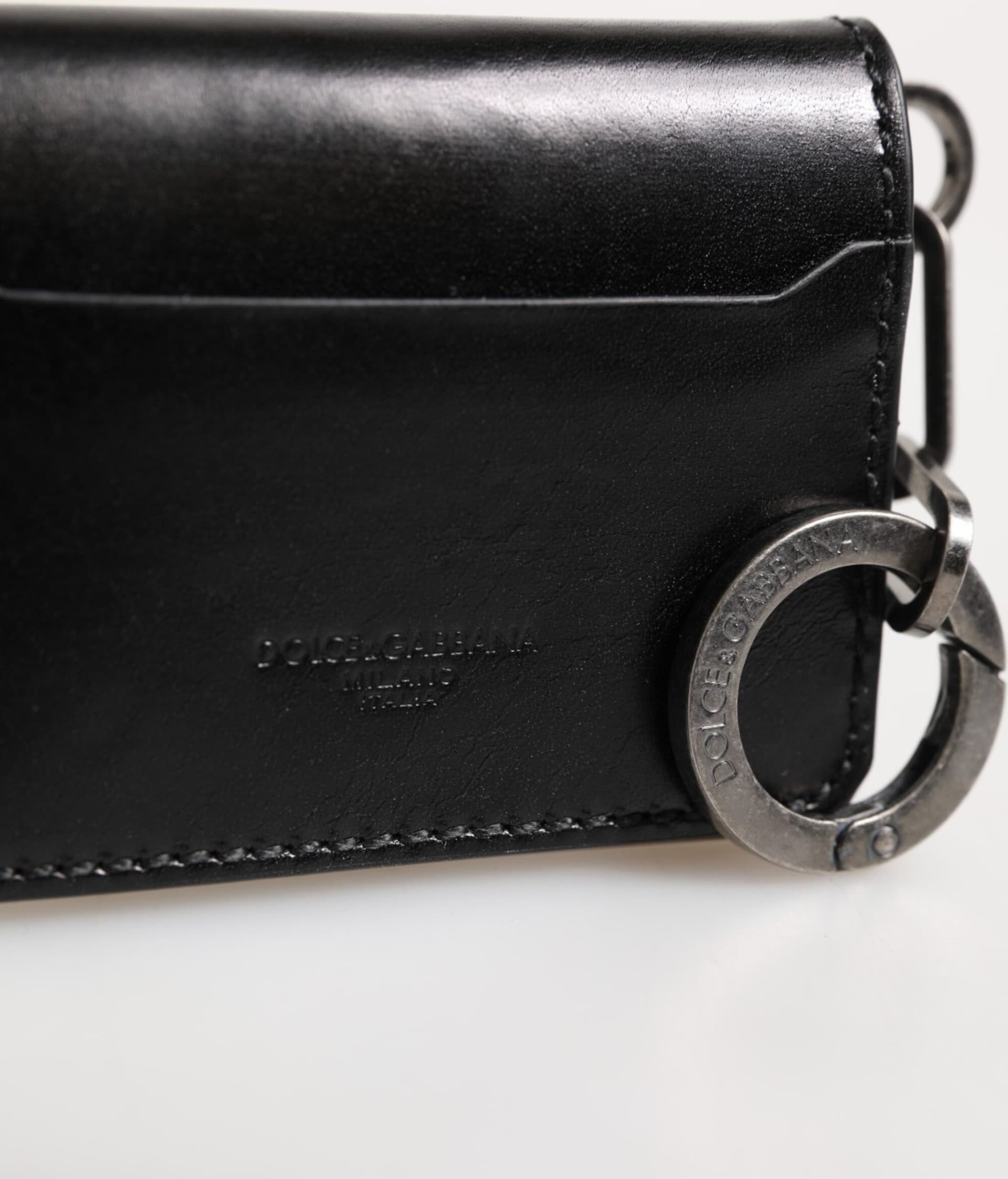 Dolce & Gabbana Wallet Black Leather Logo Embossed Key Chain Card Holder Wallet - 3