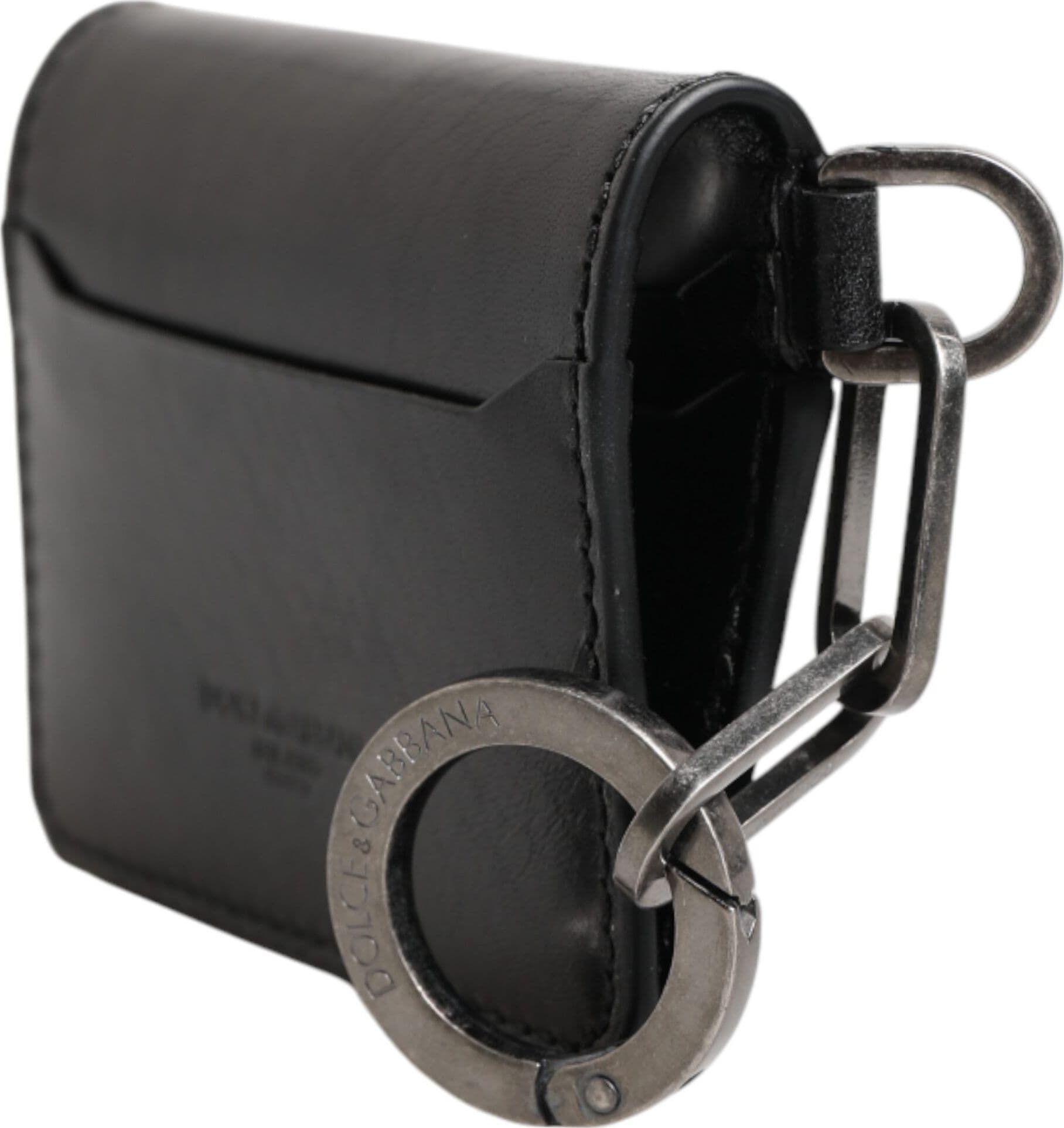 Dolce & Gabbana Wallet Black Leather Logo Embossed Key Chain Card Holder Wallet - 4