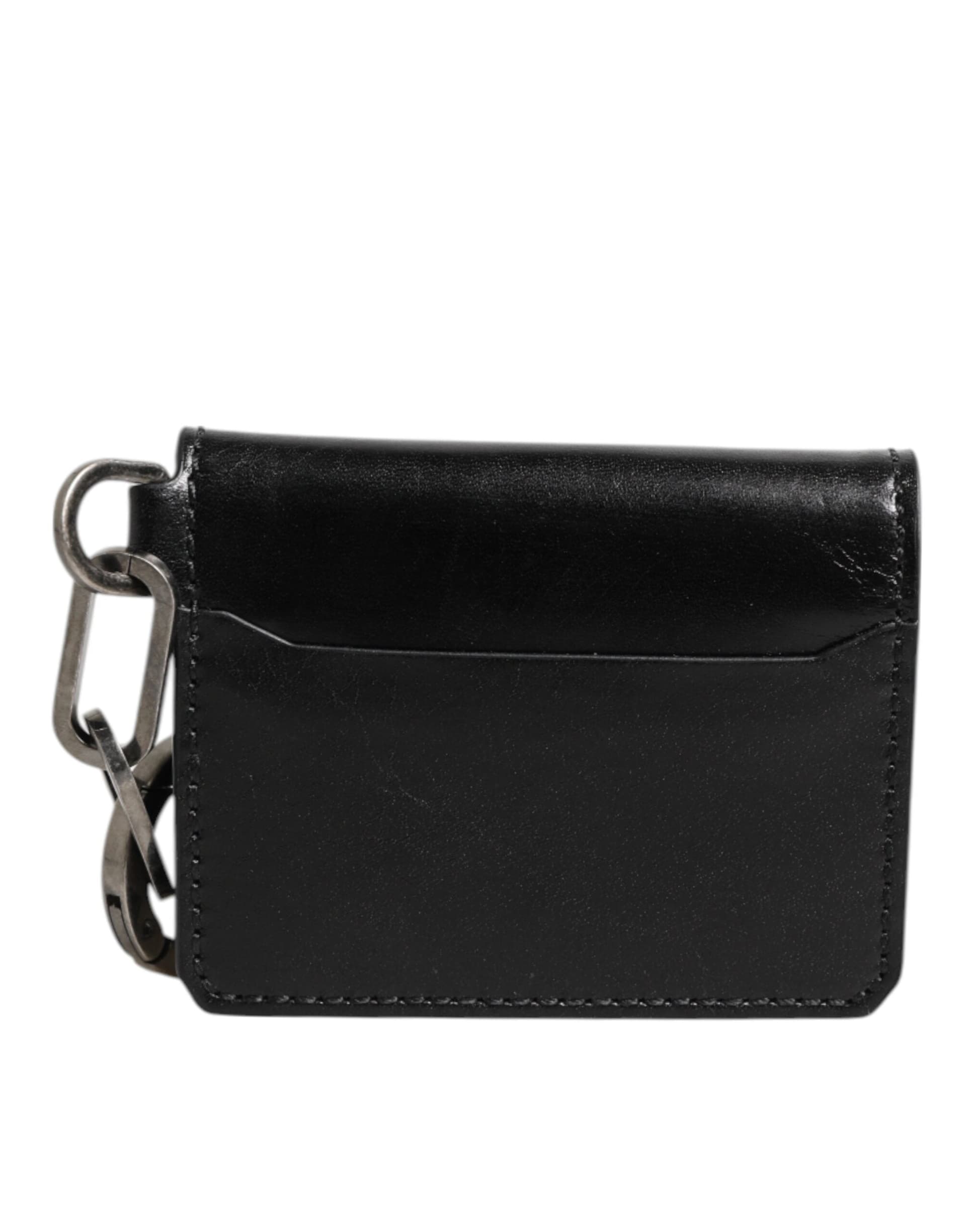 Dolce & Gabbana Wallet Black Leather Logo Embossed Key Chain Card Holder Wallet - 5