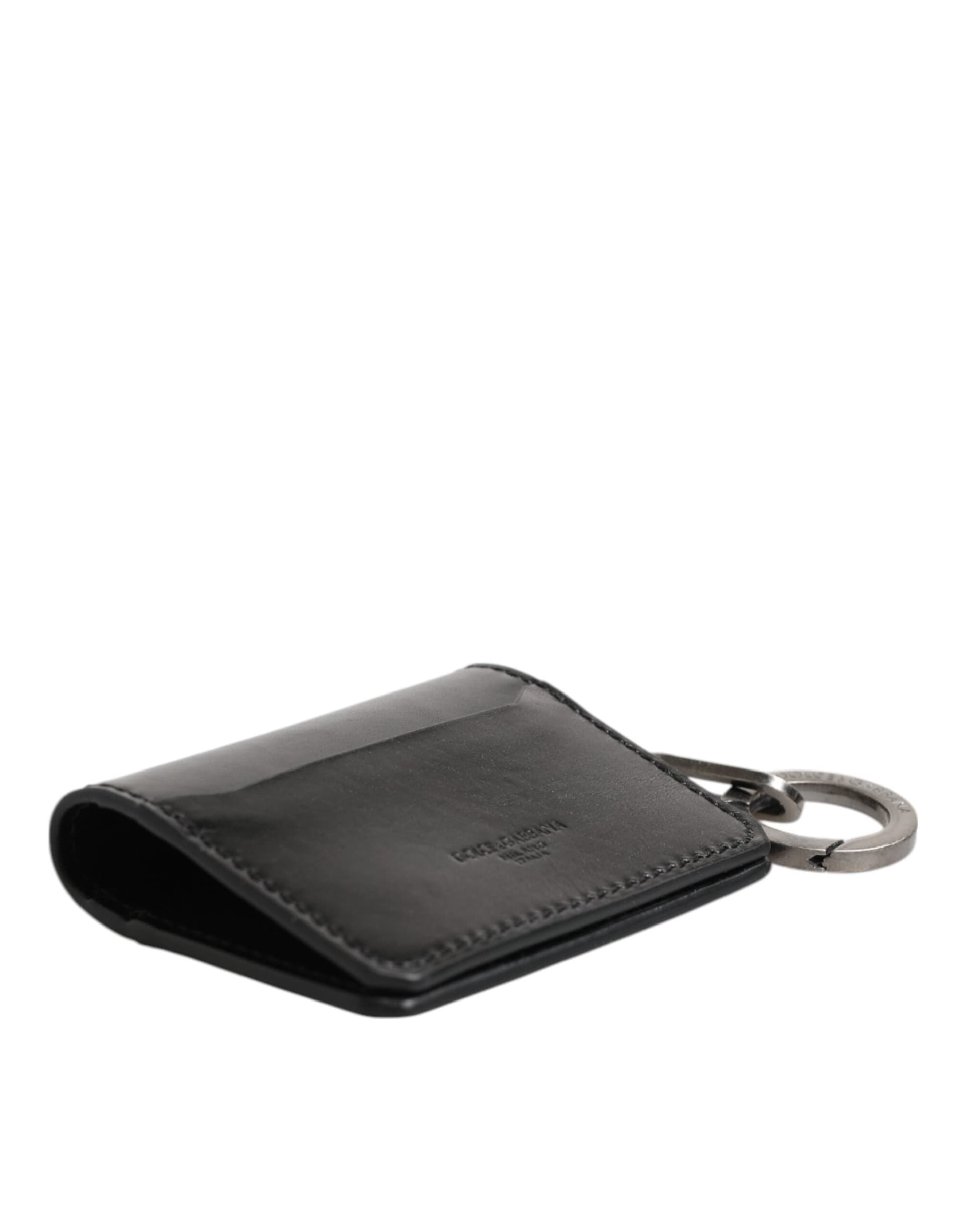 Dolce & Gabbana Wallet Black Leather Logo Embossed Key Chain Card Holder Wallet - 6