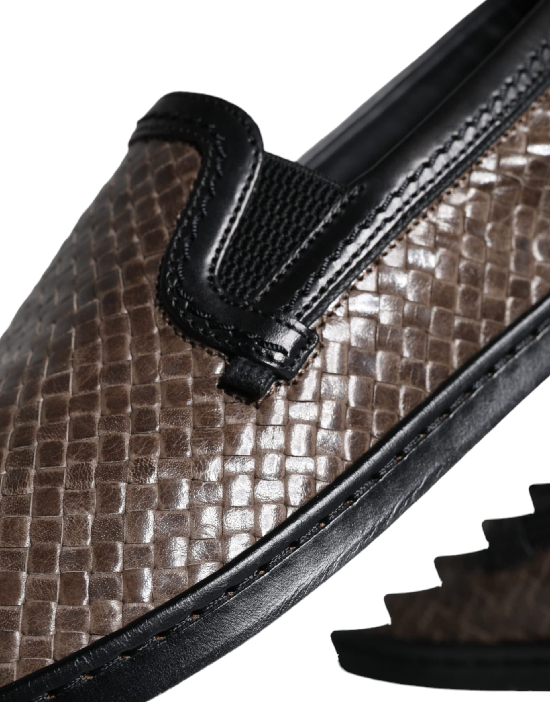Dolce & Gabbana Brown Black Leather Weaved Men Loafers Shoes - 8