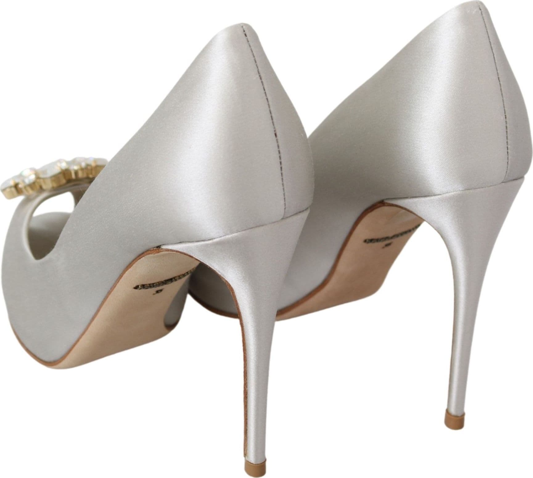 Dolce & Gabbana White Crystals Peep Toe Heels Satin Pumps Shoes - 5