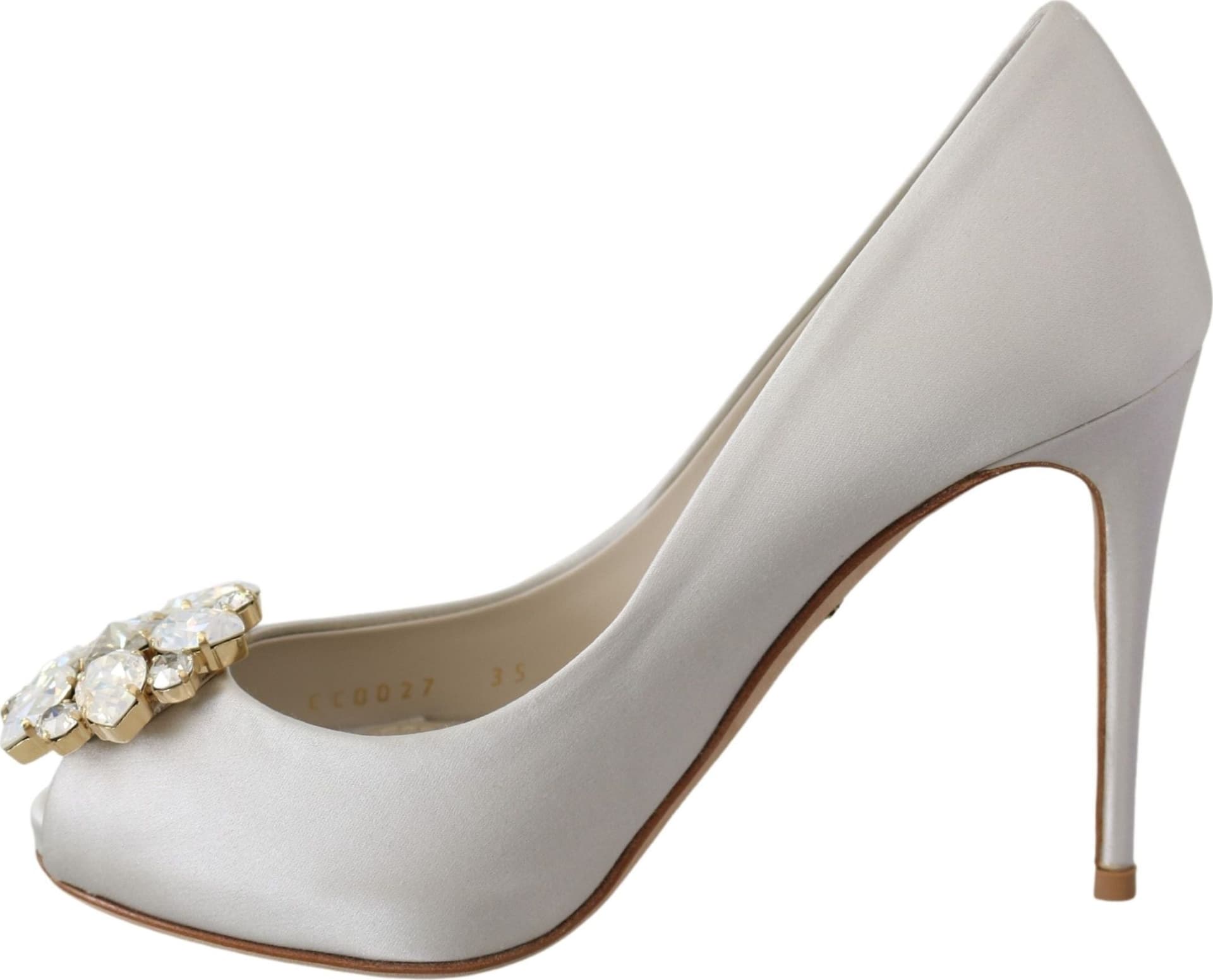 Dolce & Gabbana White Crystals Peep Toe Heels Satin Pumps Shoes - 7