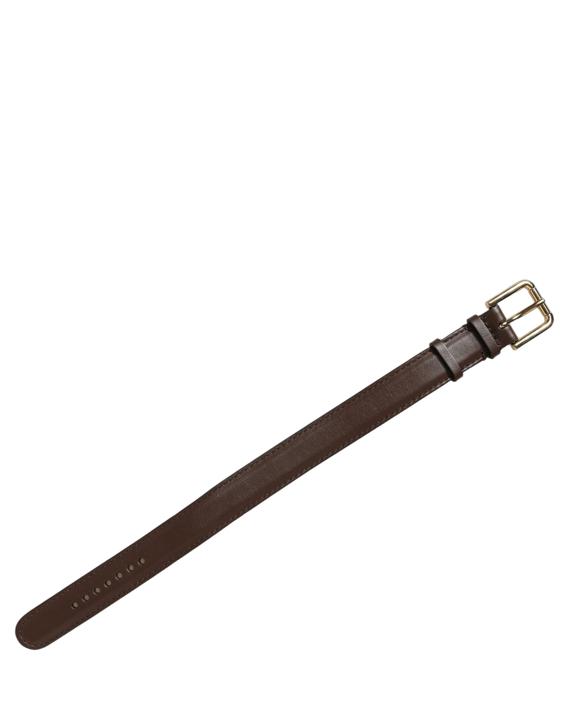 Dolce & Gabbana Brown Calfskin Leather Gold Buckle Belt Strap Bracelet - 3