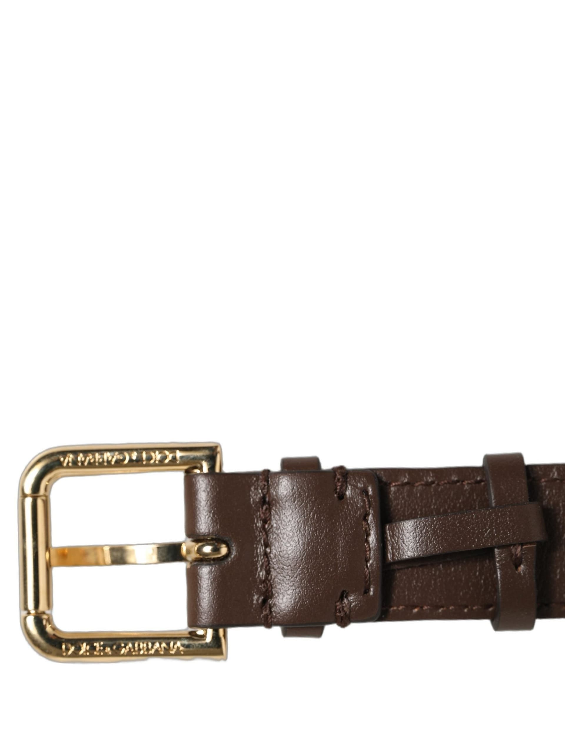 Dolce & Gabbana Brown Calfskin Leather Gold Buckle Belt Strap Bracelet - 6