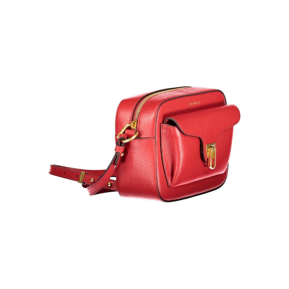 Coccinelle Rosso Leather Women's Bag with Adjustable Strap and Pockets - 3