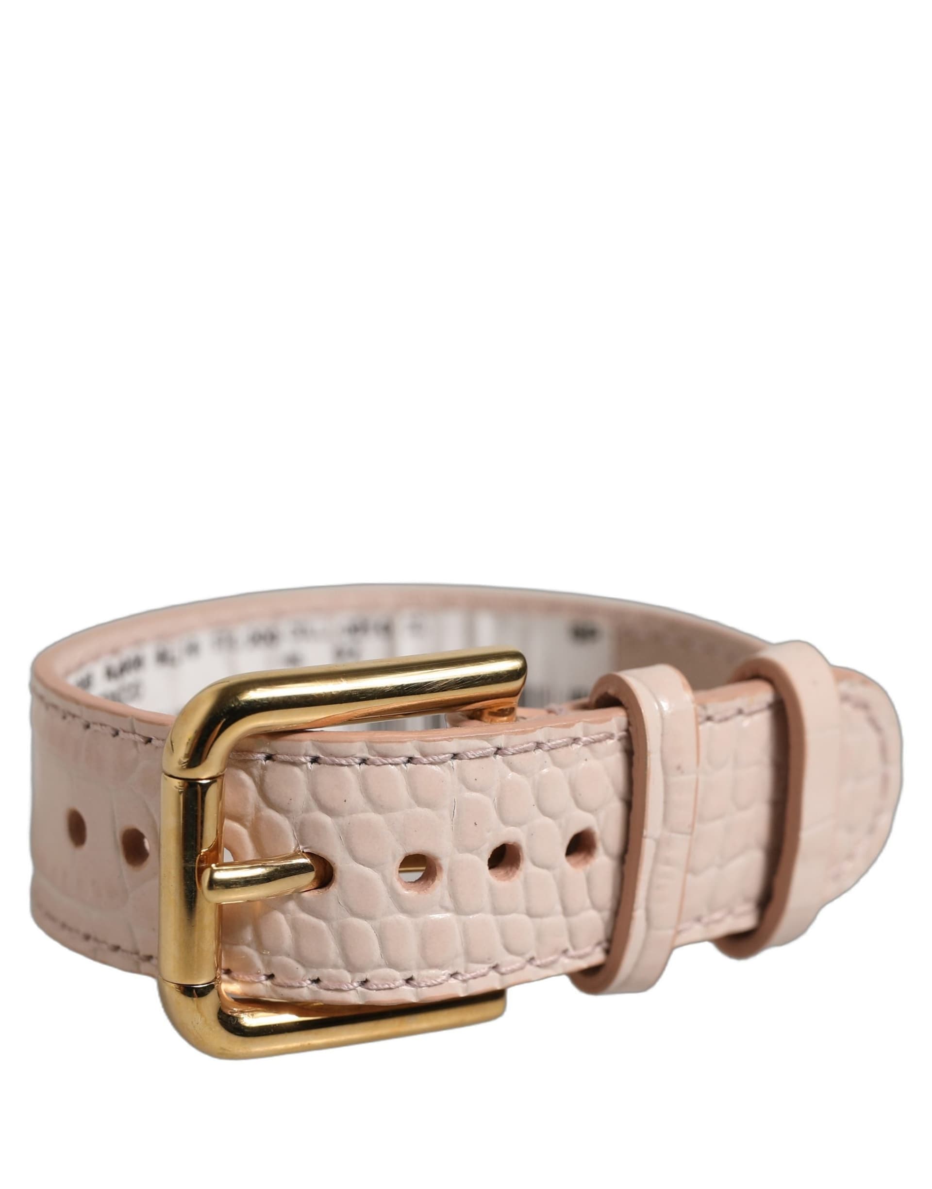 Dolce & Gabbana Pink Embossed Leather Gold Buckle Belt Strap Bracelet - 2