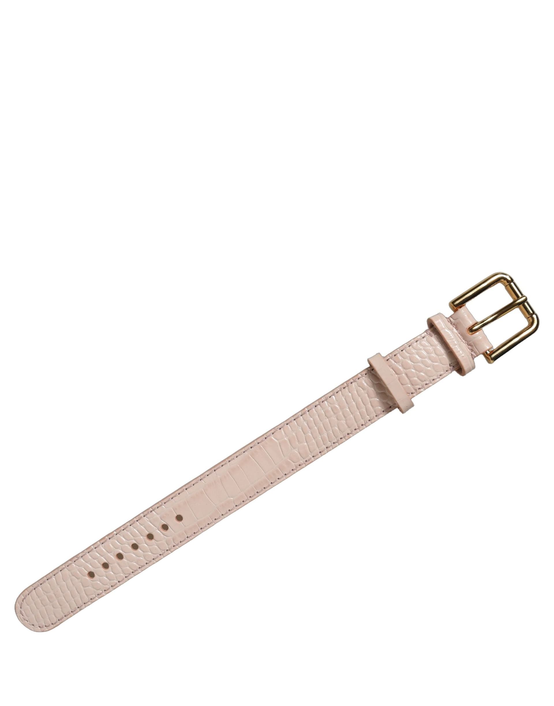 Dolce & Gabbana Pink Embossed Leather Gold Buckle Belt Strap Bracelet - 3