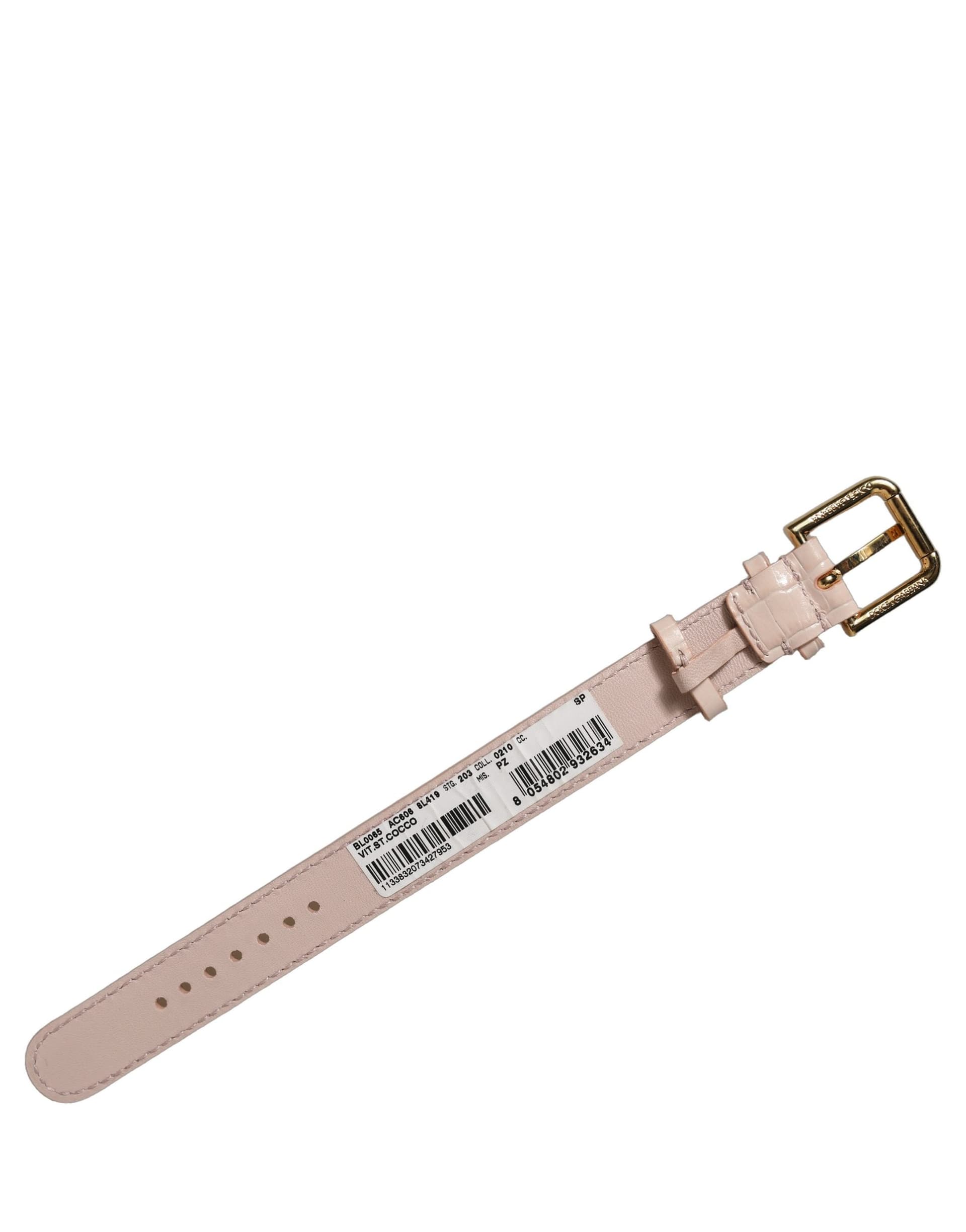 Dolce & Gabbana Pink Embossed Leather Gold Buckle Belt Strap Bracelet - 4