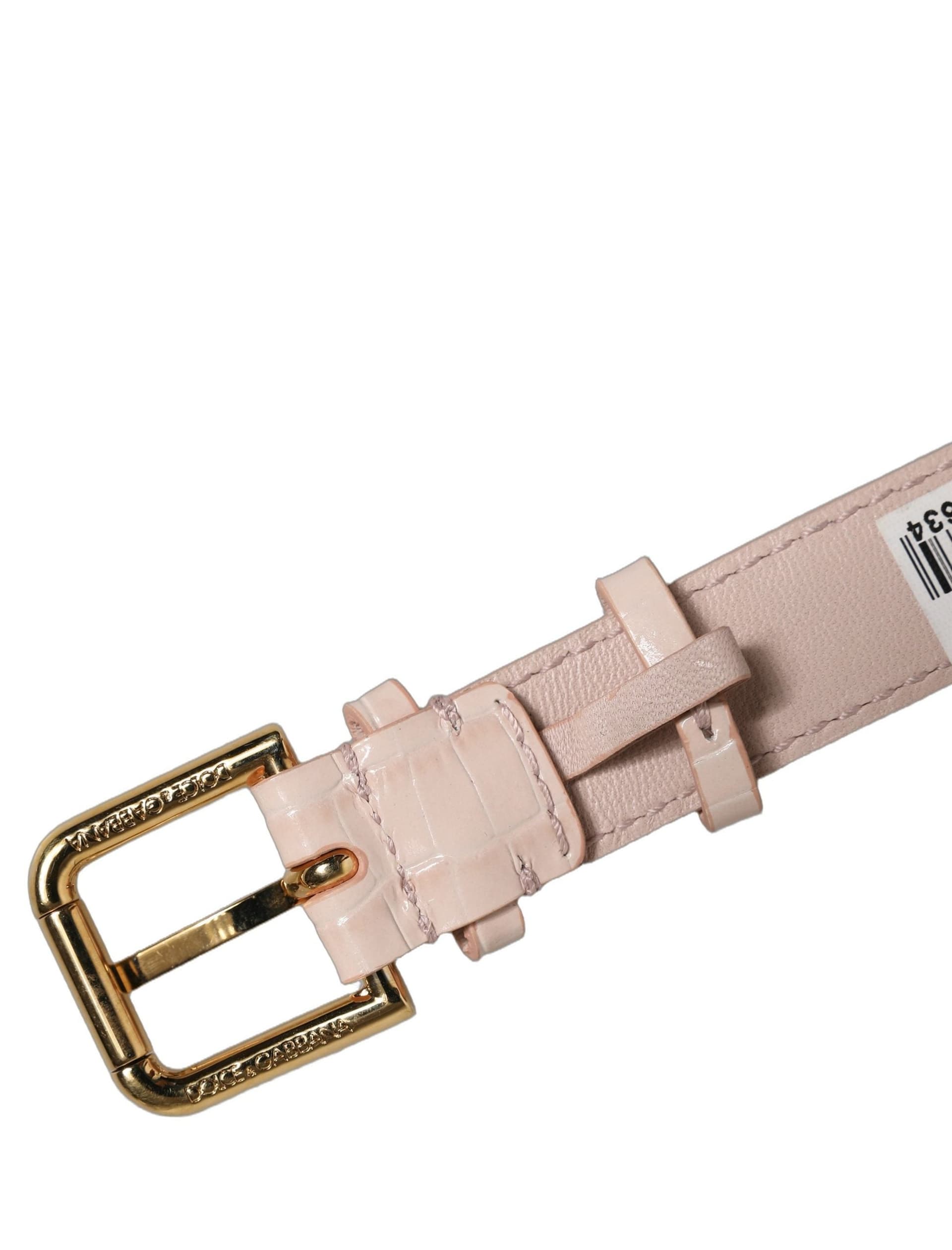 Dolce & Gabbana Pink Embossed Leather Gold Buckle Belt Strap Bracelet - 6