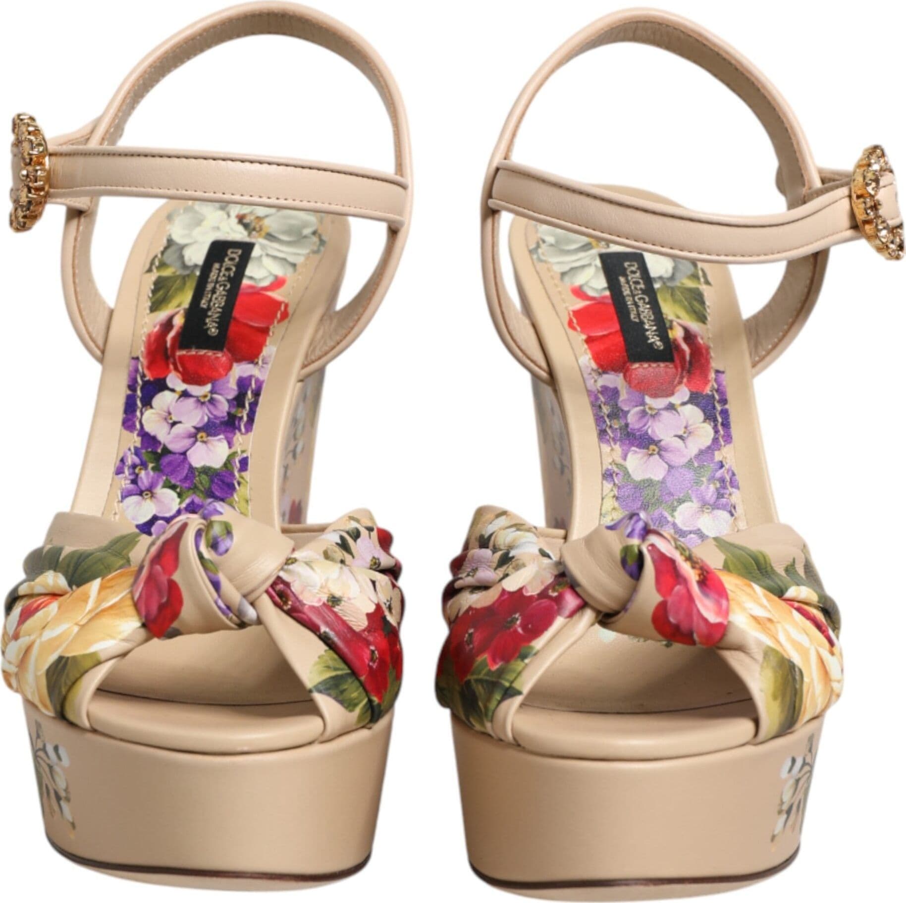 Dolce & Gabbana Beige Floral Ankle Strap Wedge Sandals Shoes - 2