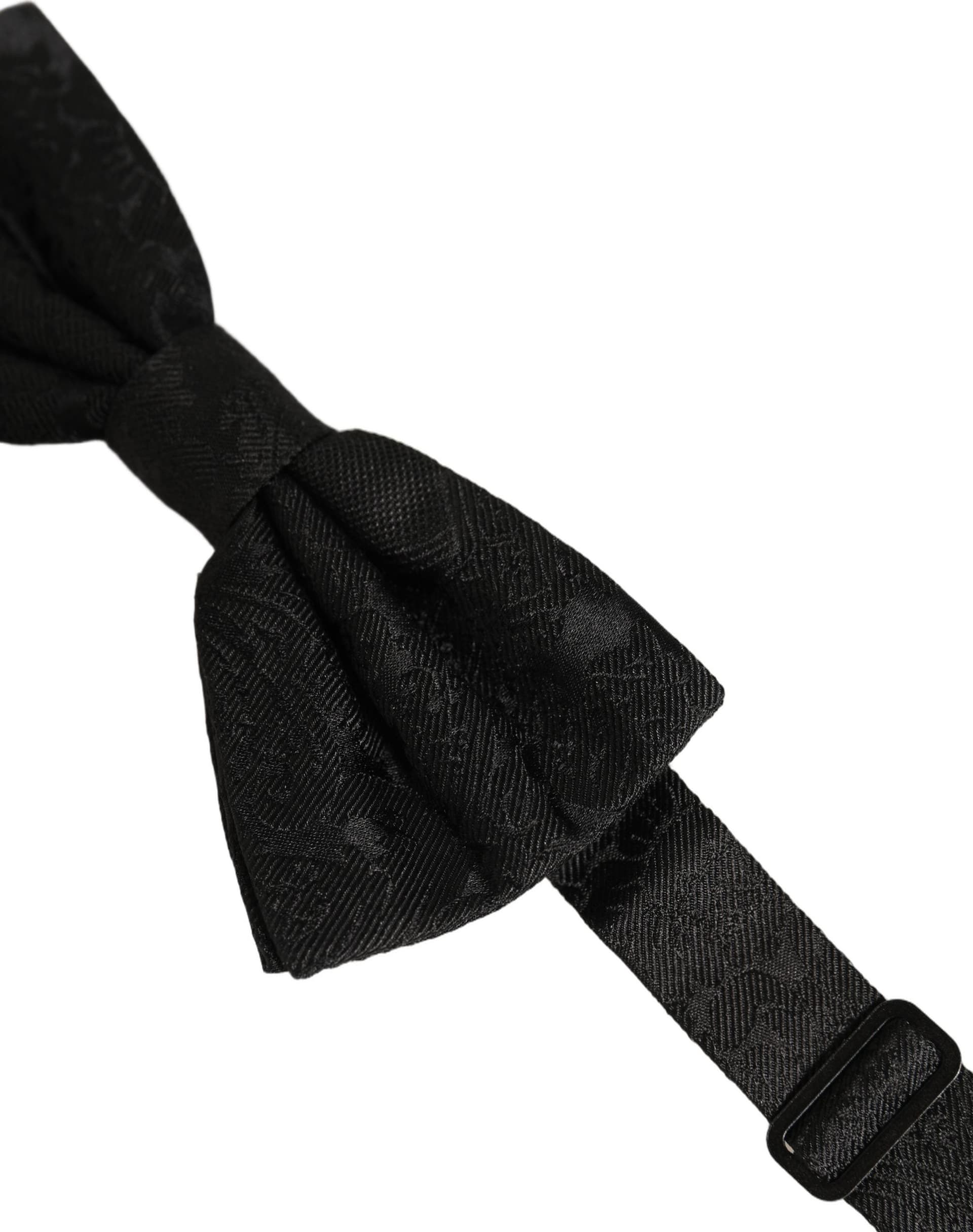 Dolce & Gabbana Men Black Paisley Silk Adjustable Neck Papillon Bow Tie - 3