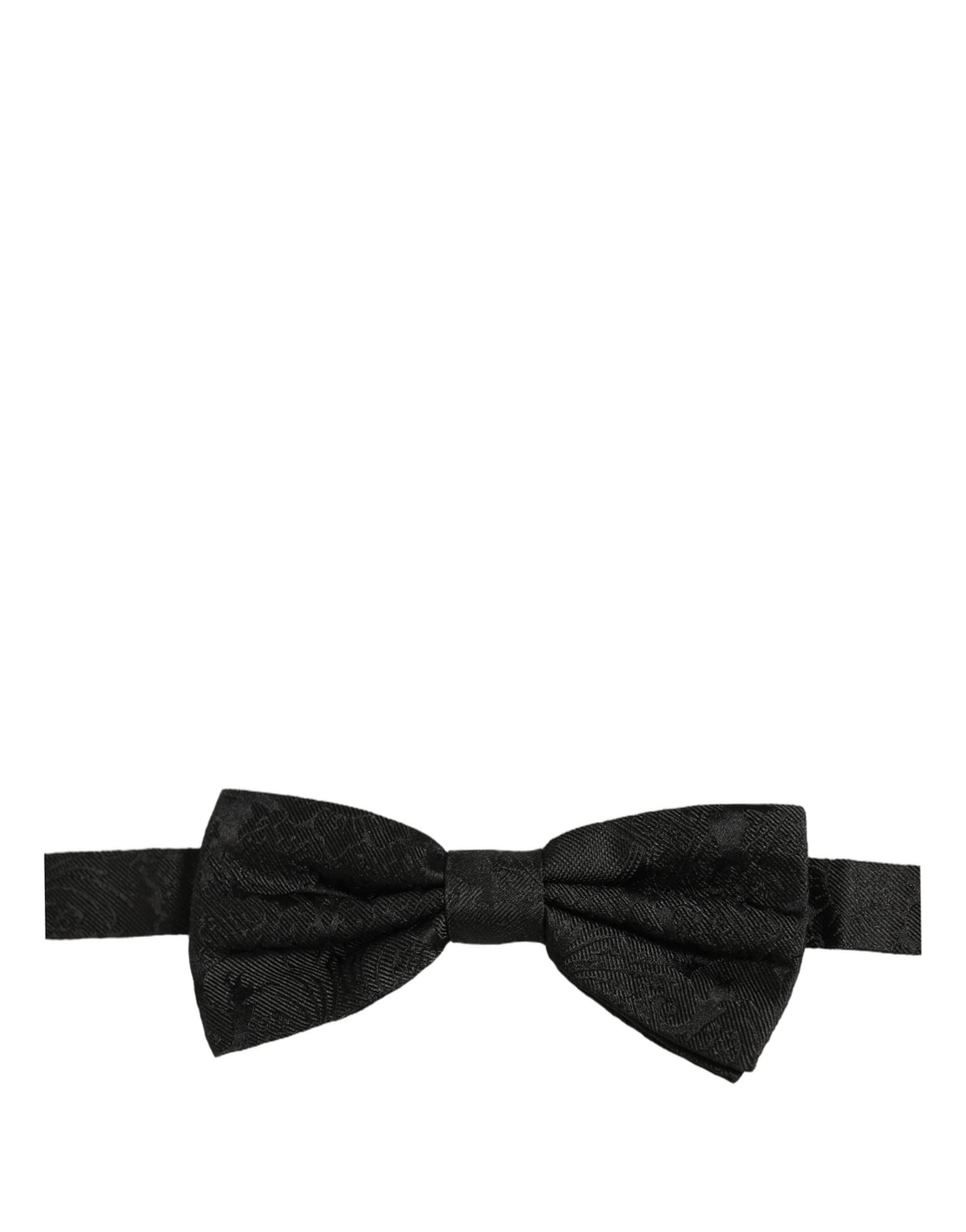 Dolce & Gabbana Men Black Paisley Silk Adjustable Neck Papillon Bow Tie - 4