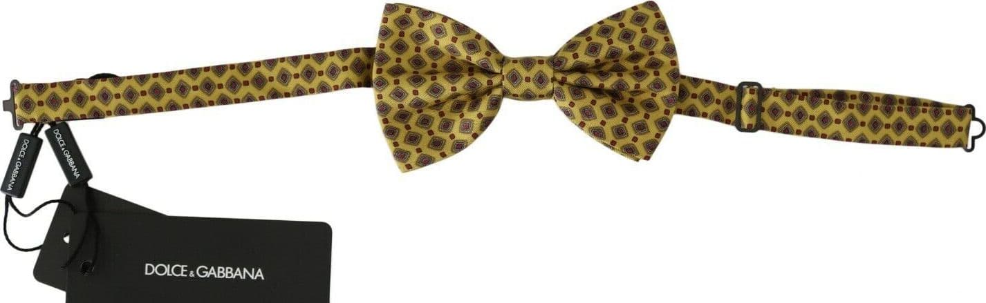 Dolce & Gabbana Yellow Pattern Silk Adjustable Neck Tie - 2
