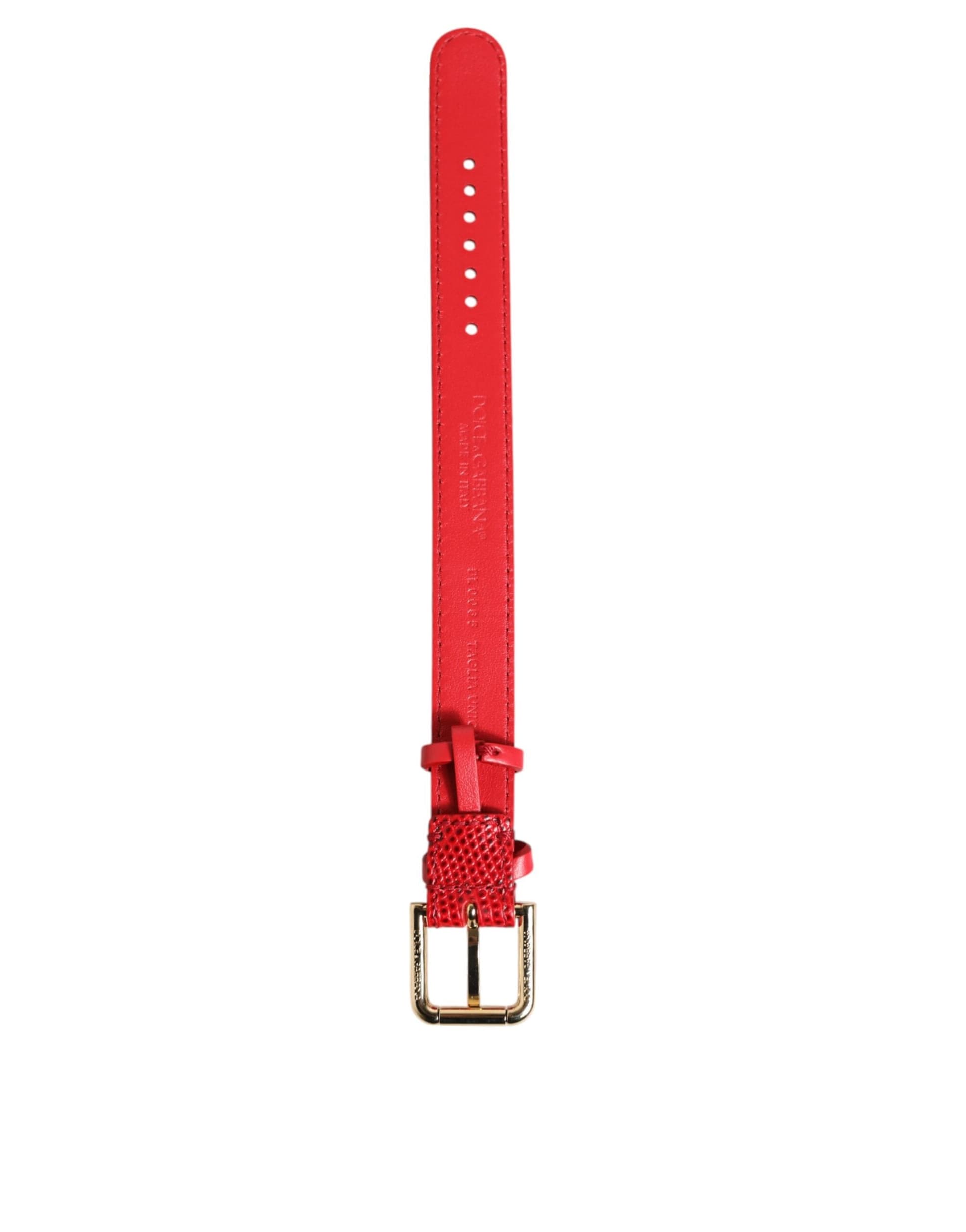 Dolce & Gabbana Red Exotic Leather Gold Tone Metal Buckle Women Armband - 5
